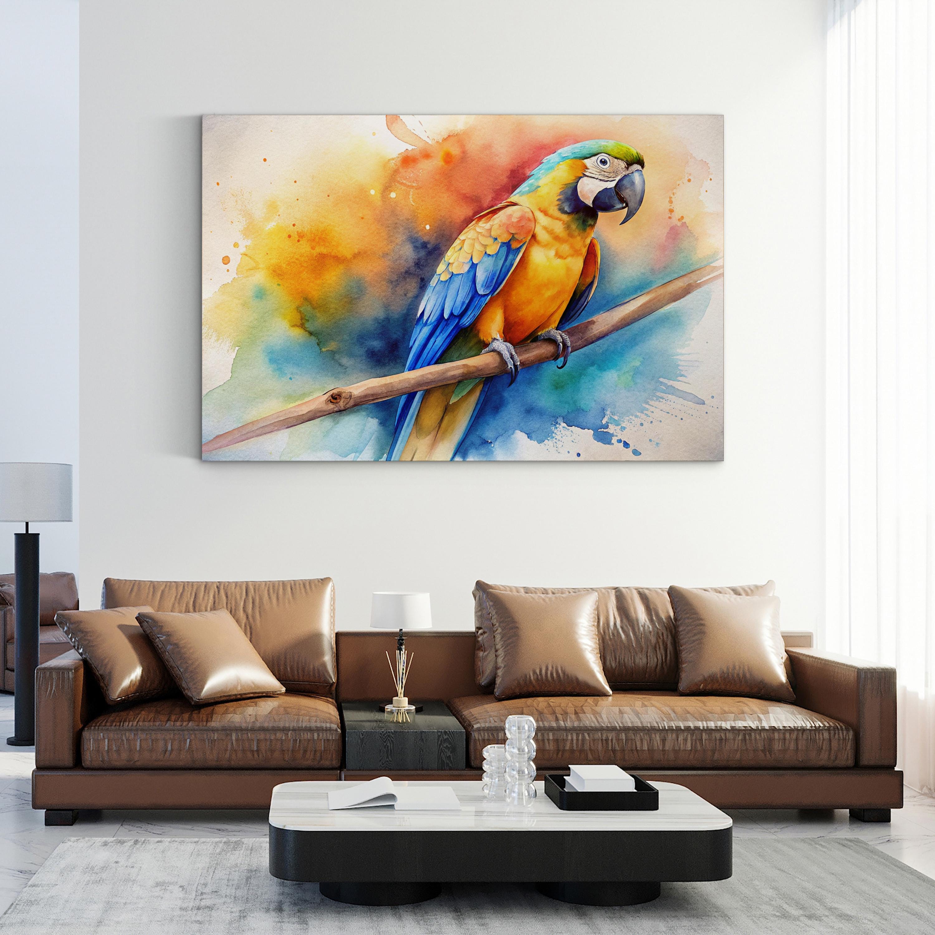 Golden Macaw Watercolor Canvas Print: Framed Parrot Wall Art