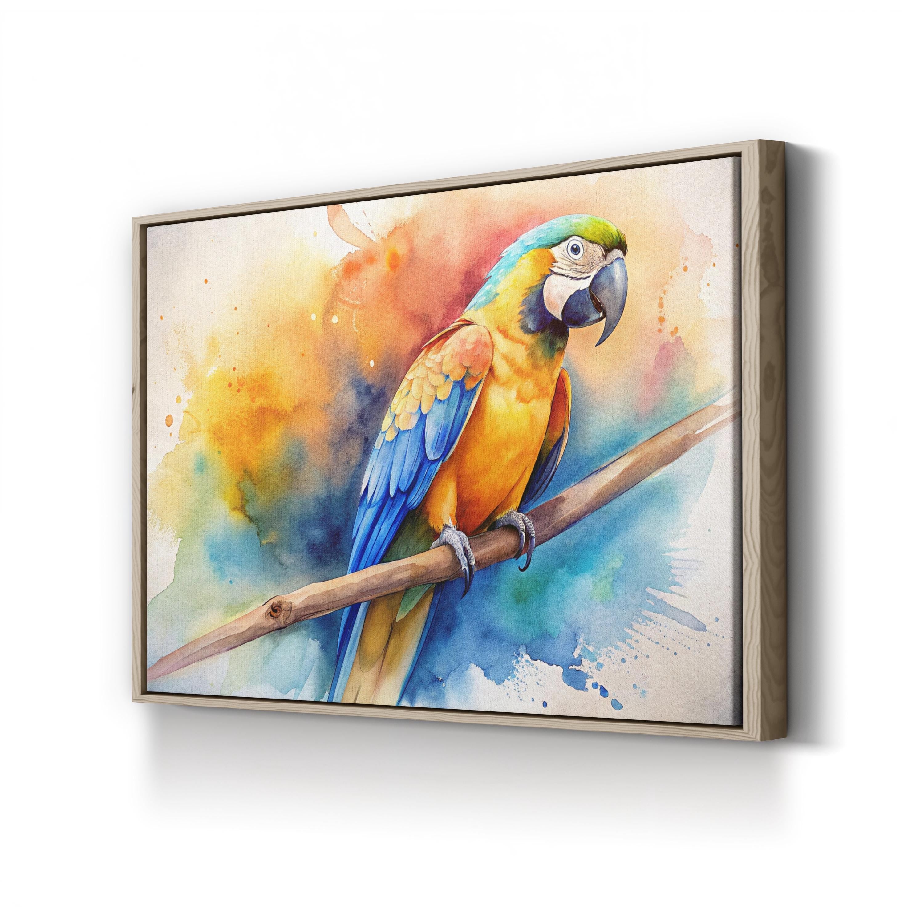 Golden Macaw Watercolor Canvas Print: Framed Parrot Wall Art