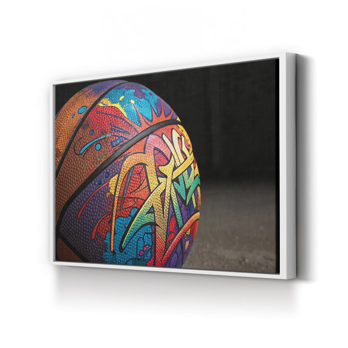 Graffiti Basketball canvas print in White frame