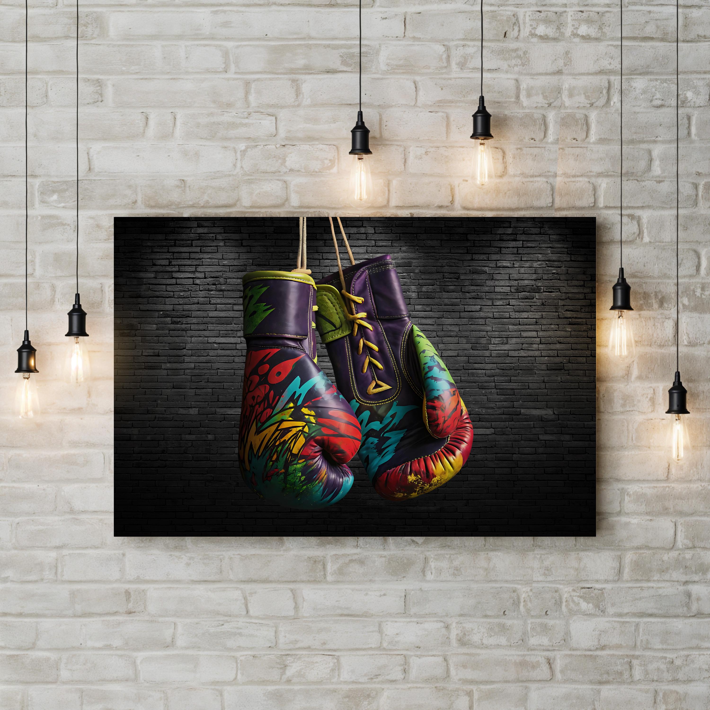Graffiti Boxing Gloves – Period Illustration Wall Art | Urban Street Canvas Print