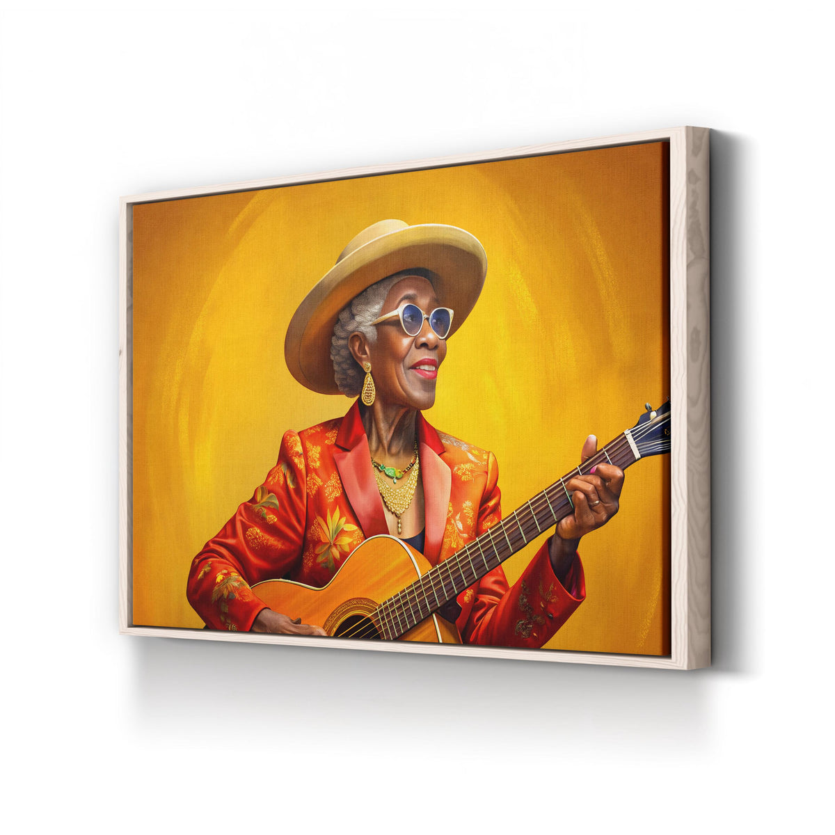 Vintage Acoustic Guitar Portrait canvas print in natural frame