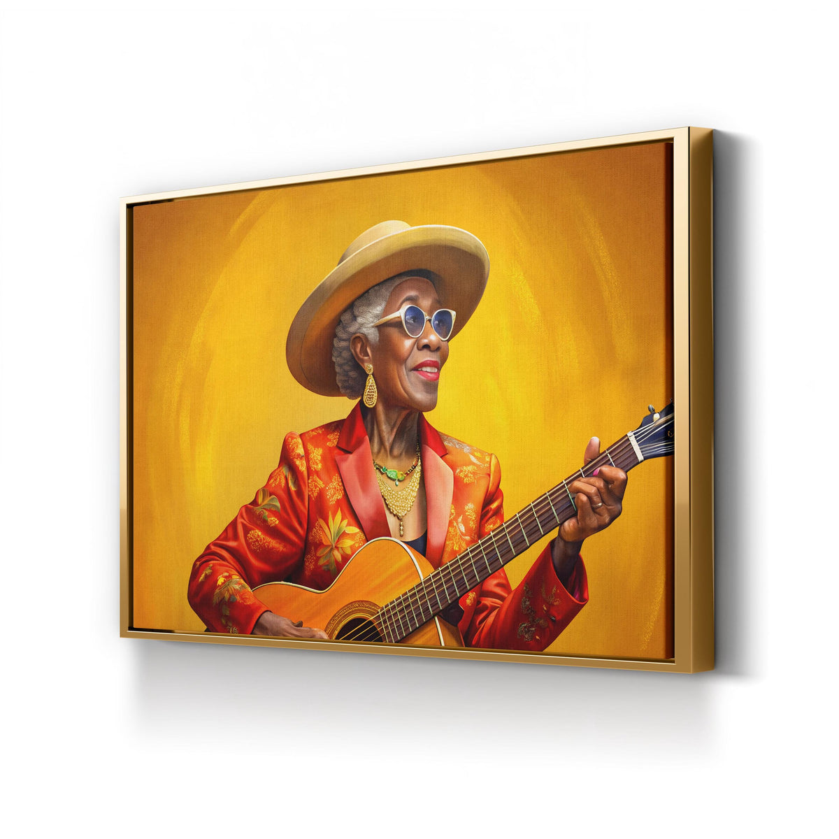 Vintage Acoustic Guitar Portrait canvas print in gold frame