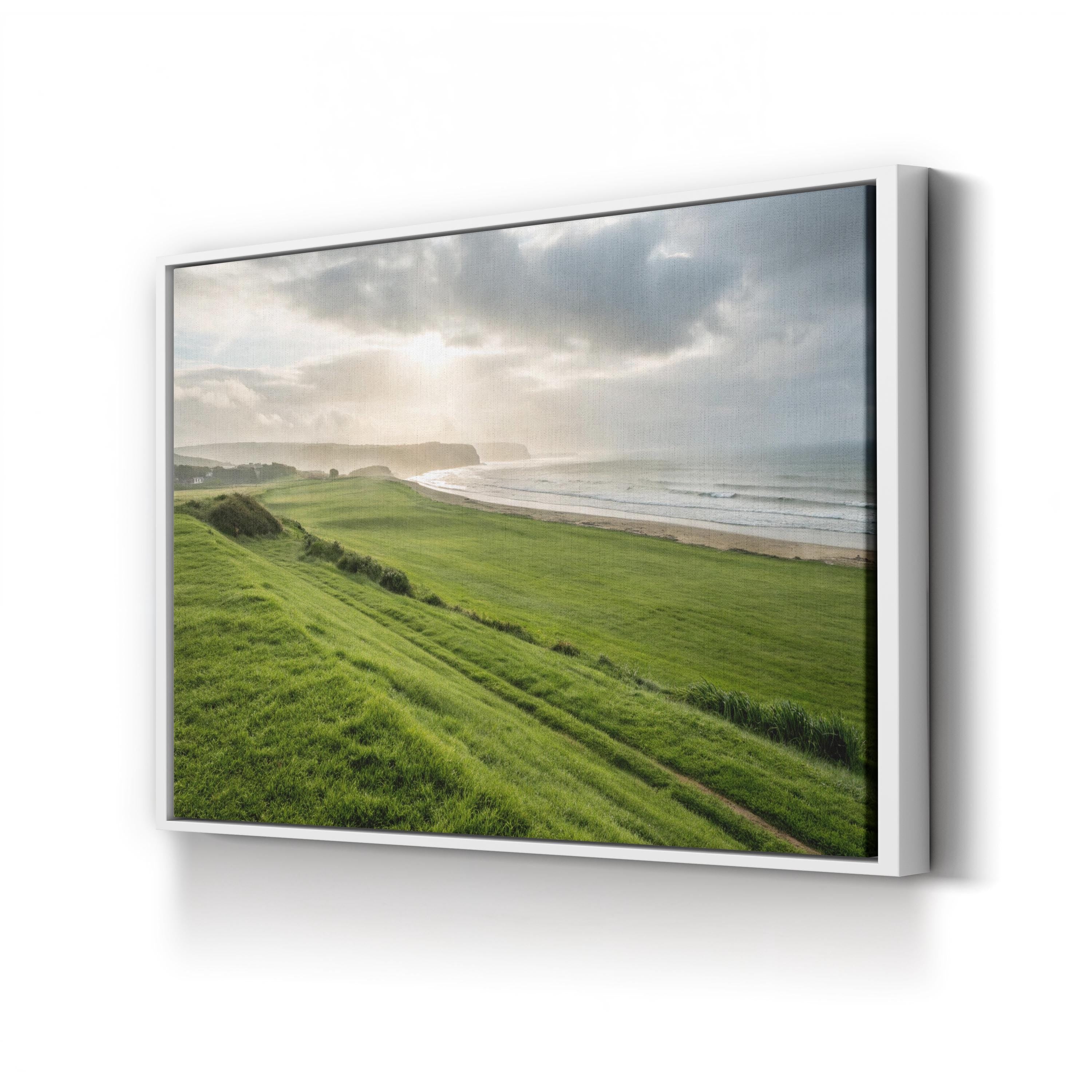 Green Grassy Beach – Vintage Photography Wall Art | Coastal Landscape Canvas Print