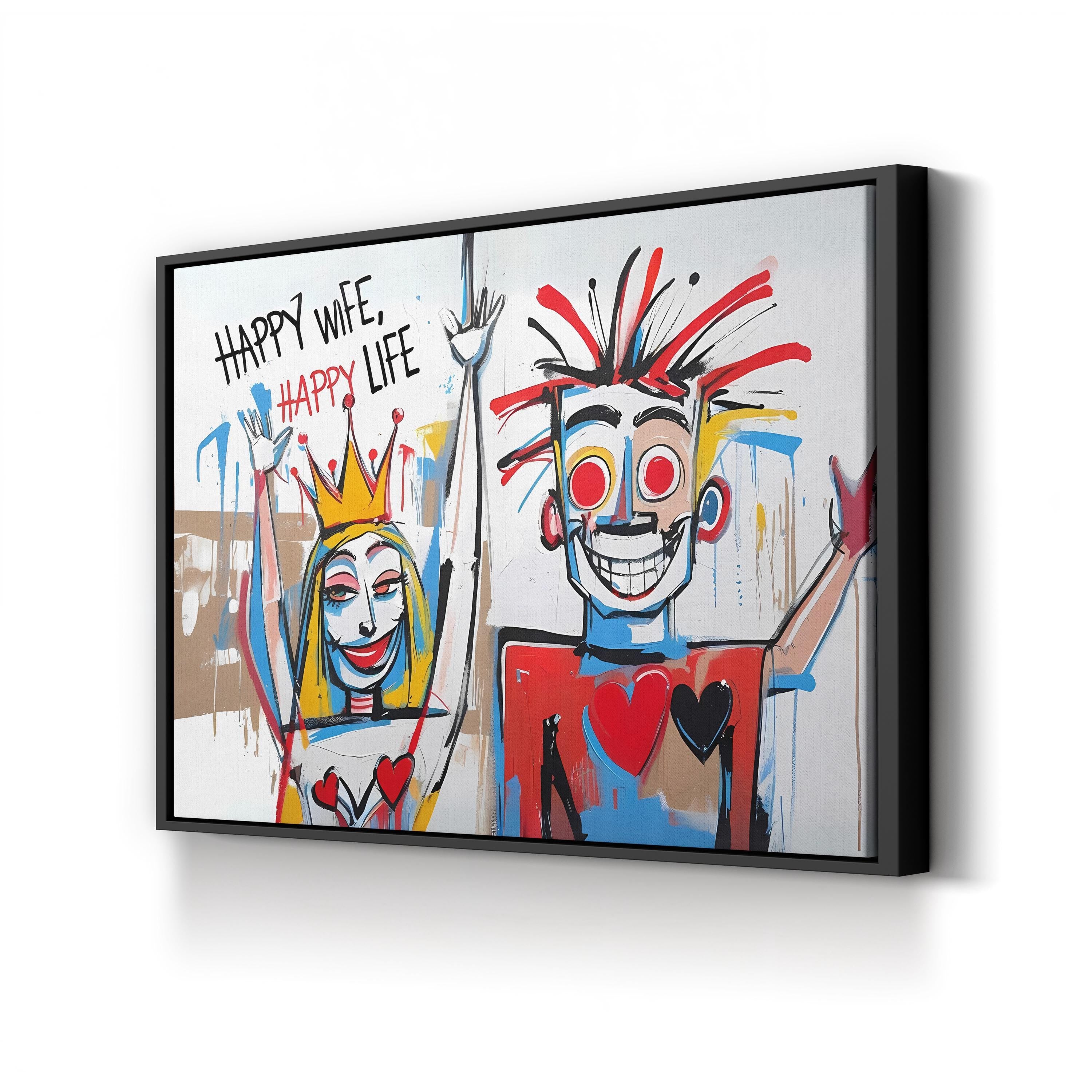 Basquiat Style Happy Wife Happy Life – Period Illustration Wall Art | Pop Art Canvas Print