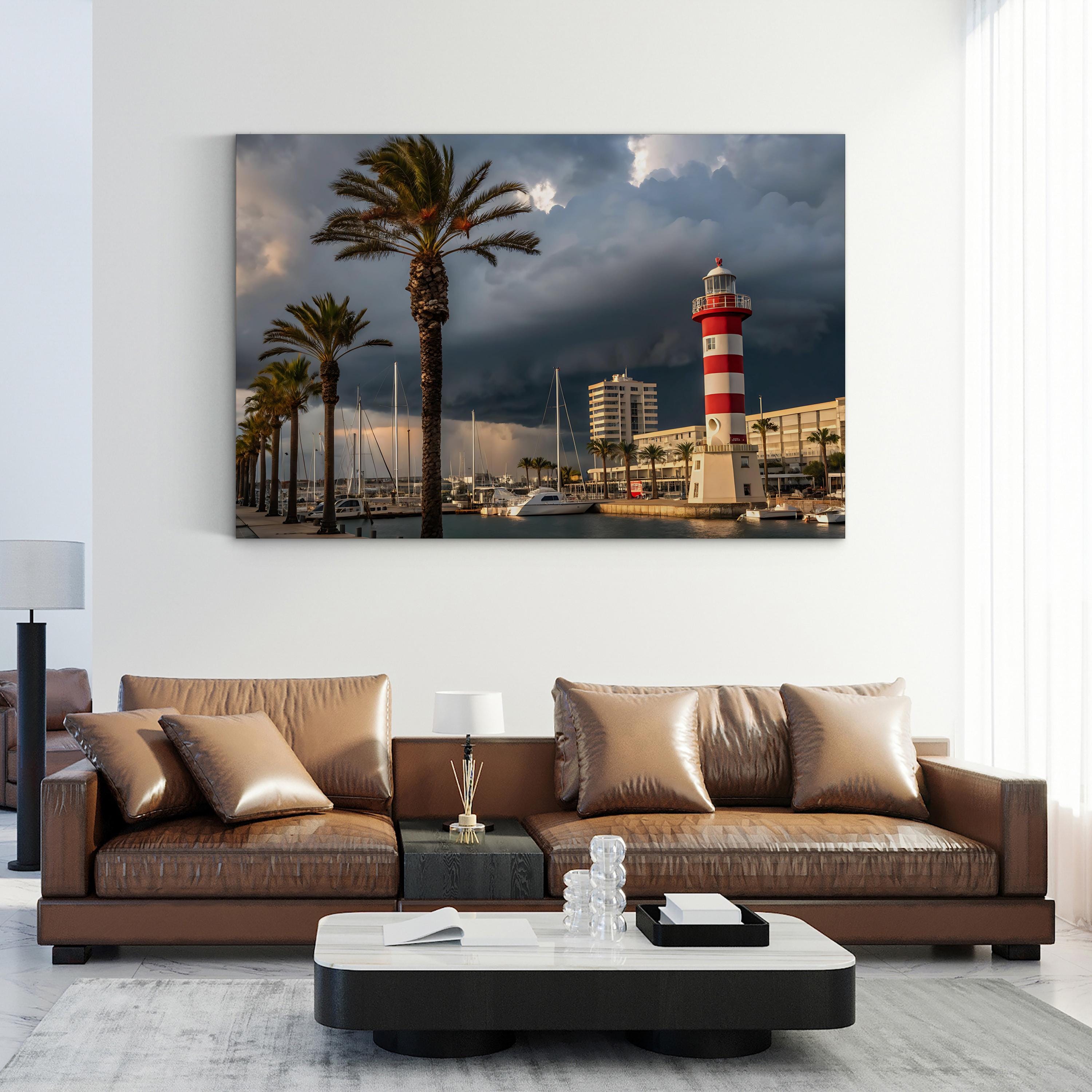 Coastal Harbor Lighthouse – Vintage Photography Wall Art | Nautical Canvas Print