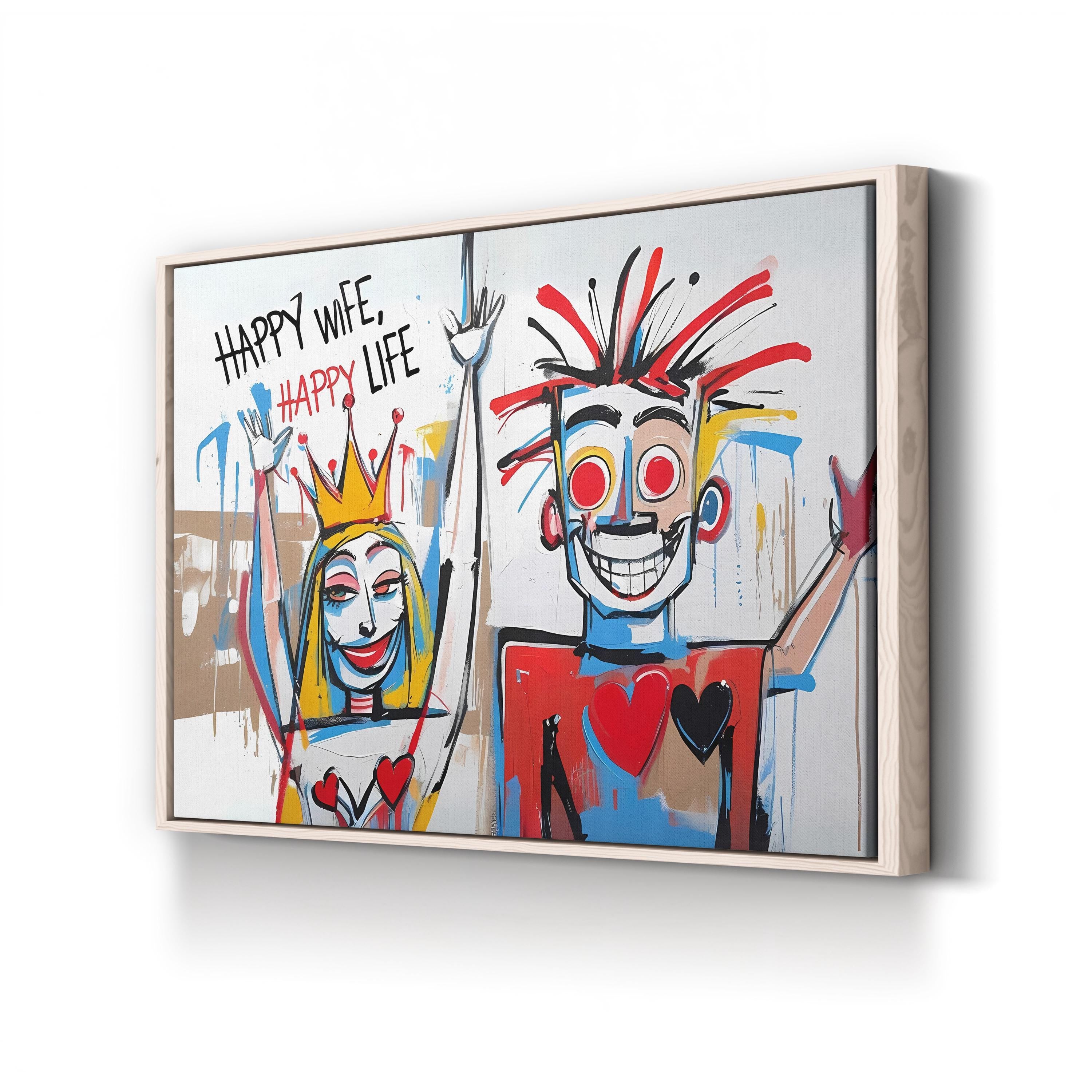 Basquiat Style Happy Wife Happy Life – Period Illustration Wall Art | Pop Art Canvas Print
