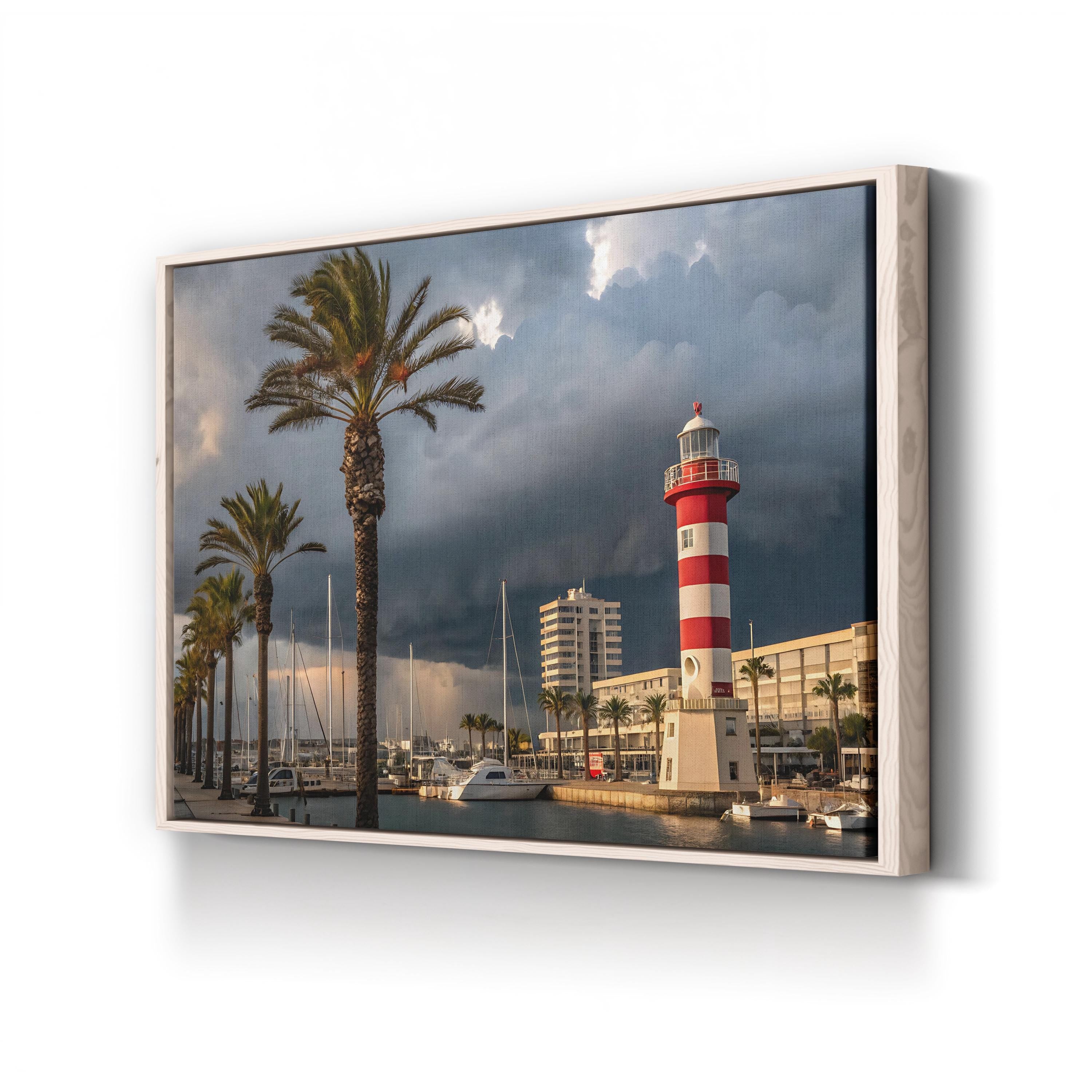 Coastal Harbor Lighthouse – Vintage Photography Wall Art | Nautical Canvas Print