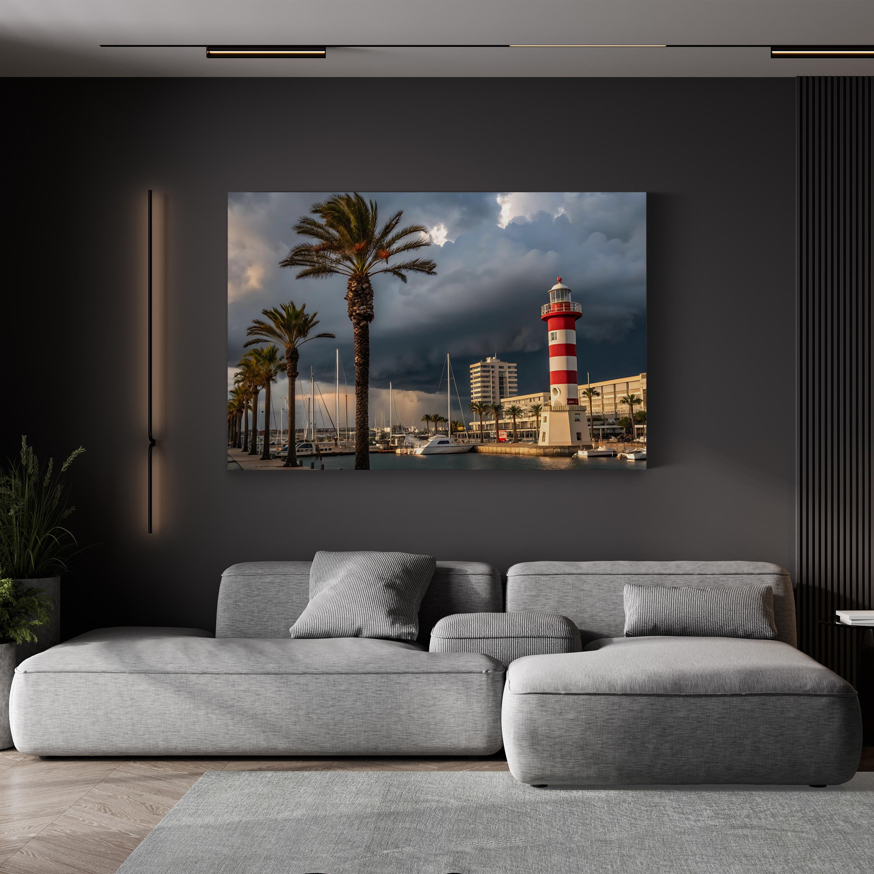Coastal Harbor Lighthouse – Vintage Photography Wall Art | Nautical Canvas Print