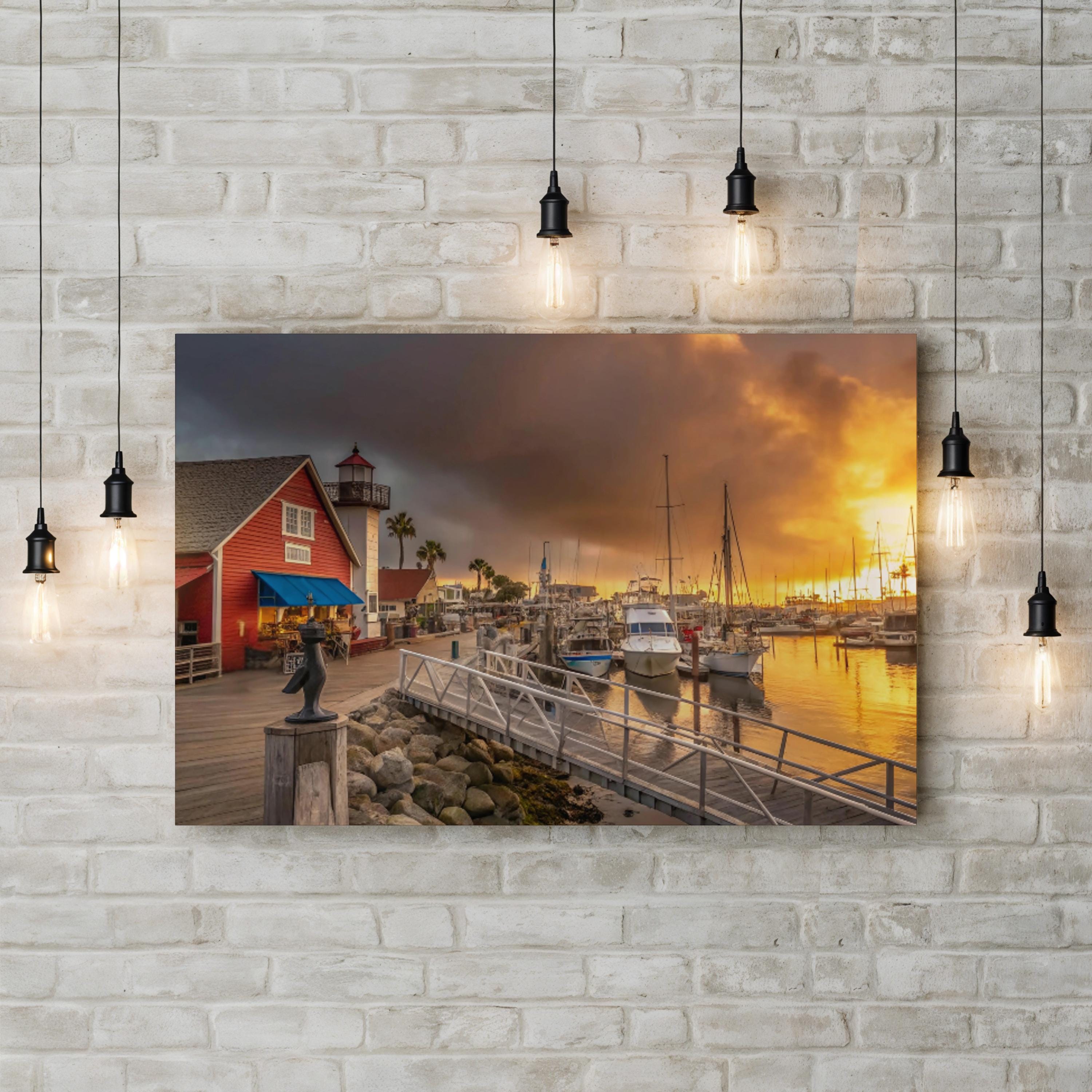 Coastal Sunset Harbor Village – Vintage Photography Wall Art | Nautical Canvas Print