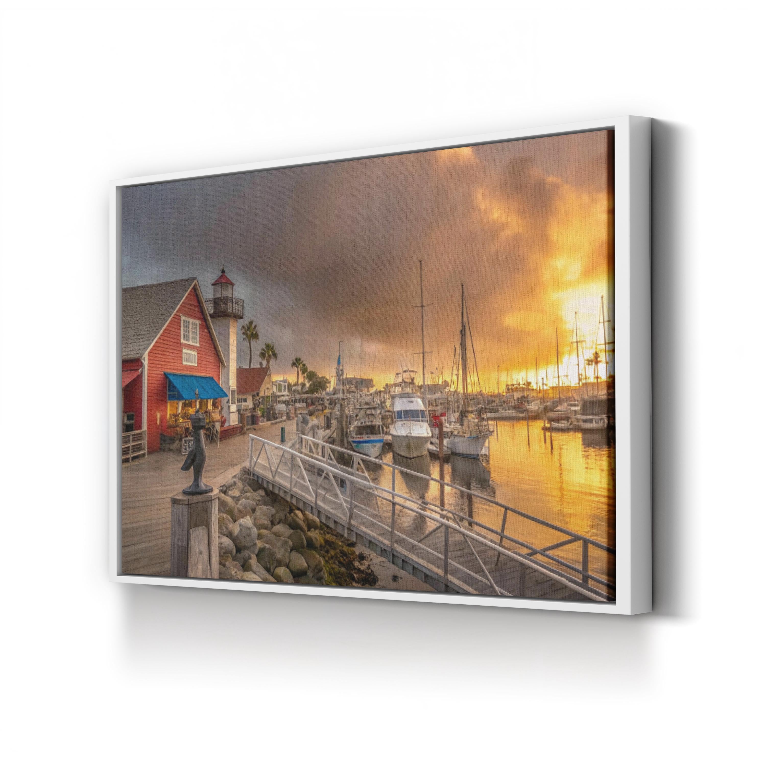 Coastal Sunset Harbor Village – Vintage Photography Wall Art | Nautical Canvas Print