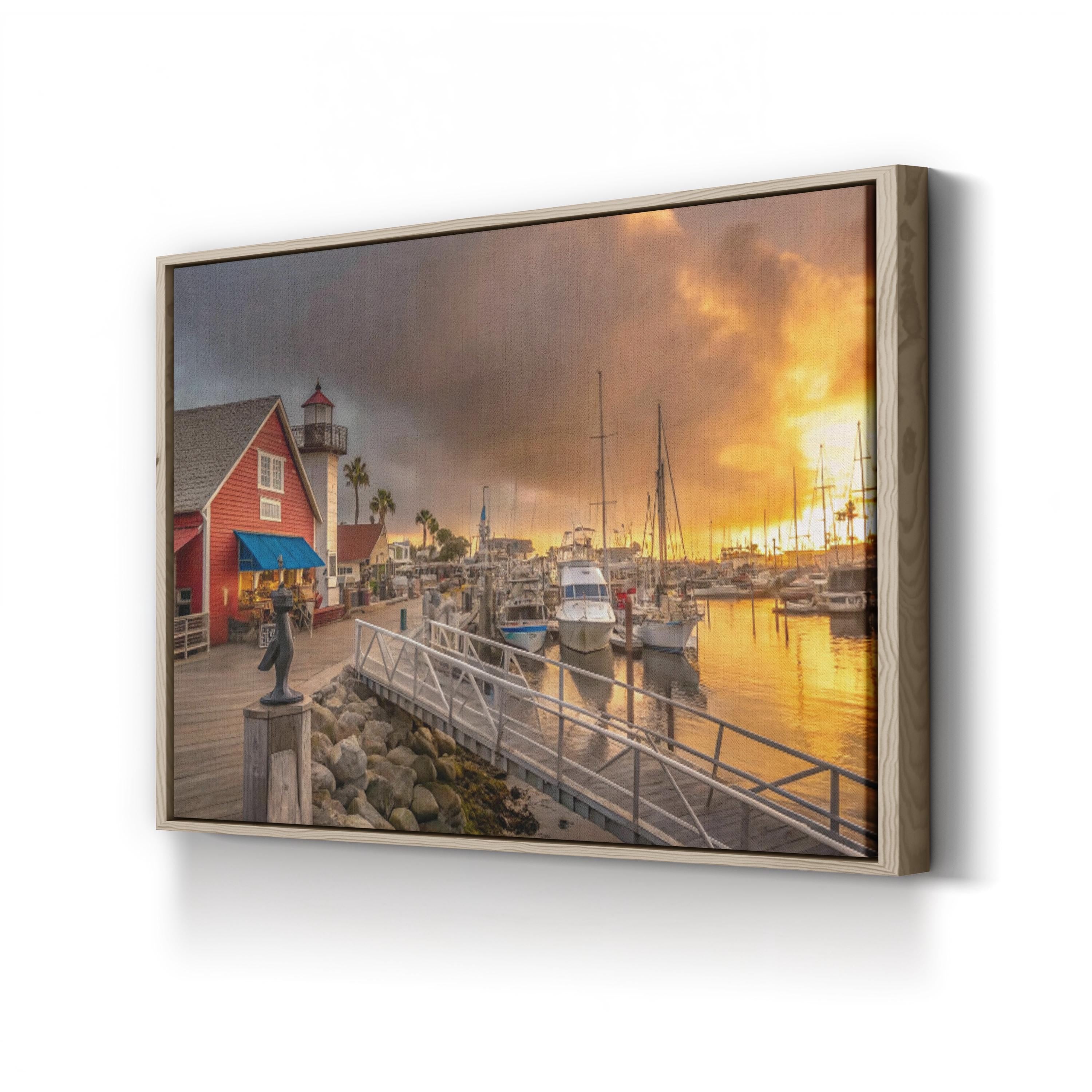 Coastal Sunset Harbor Village – Vintage Photography Wall Art | Nautical Canvas Print