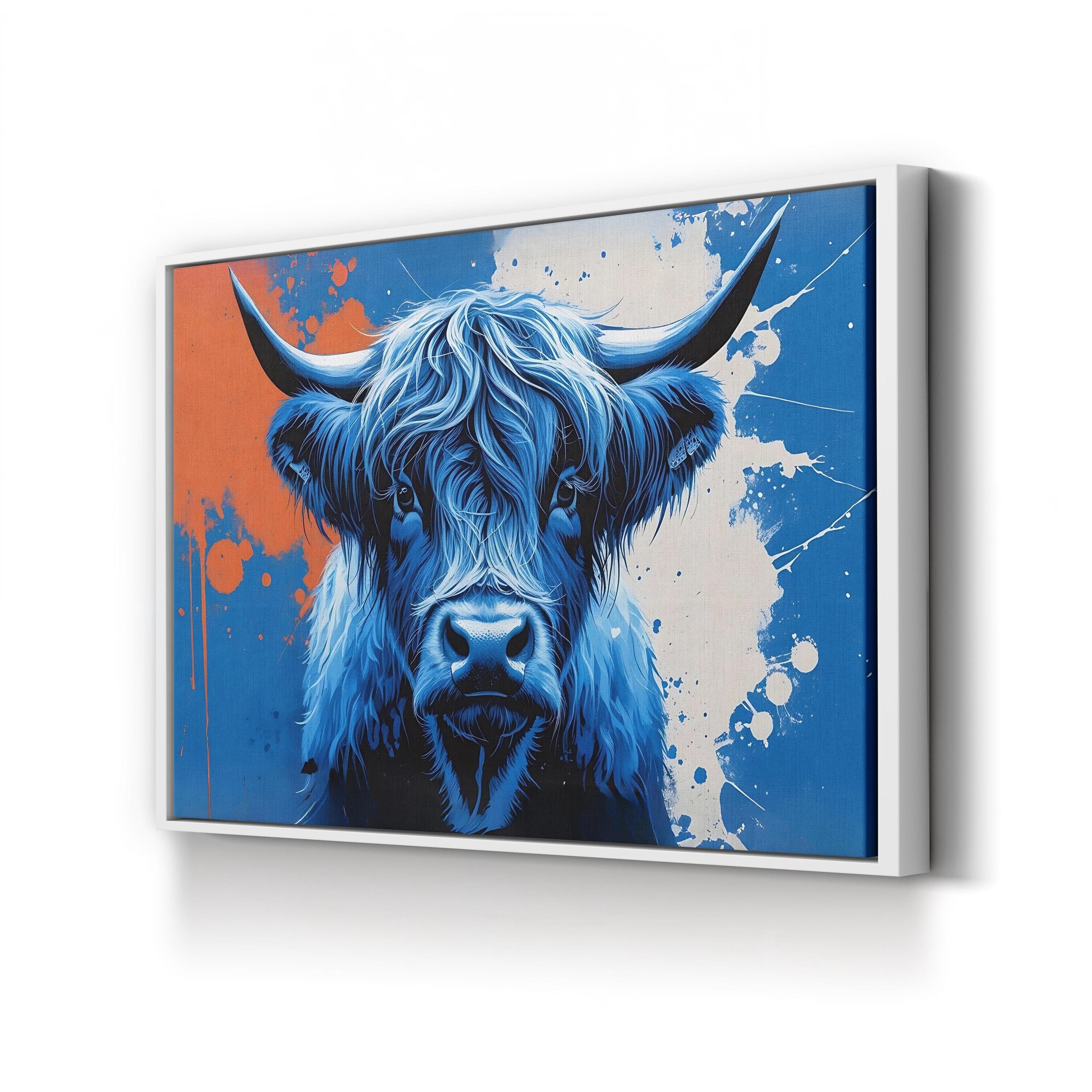 Highland Cow Canvas – Abstract Blue Animal Wall Art