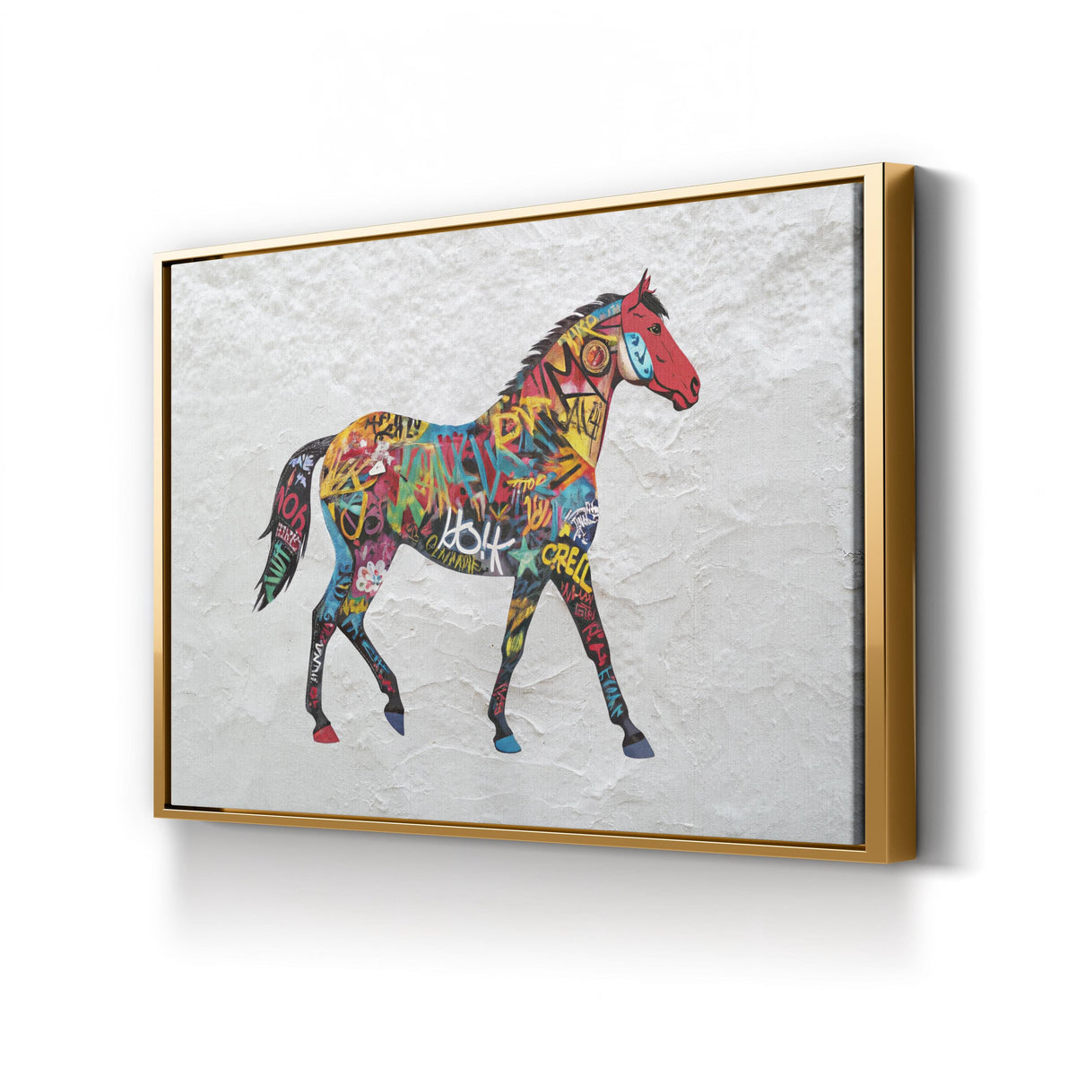 Graffiti Horse canvas print in Gold frame