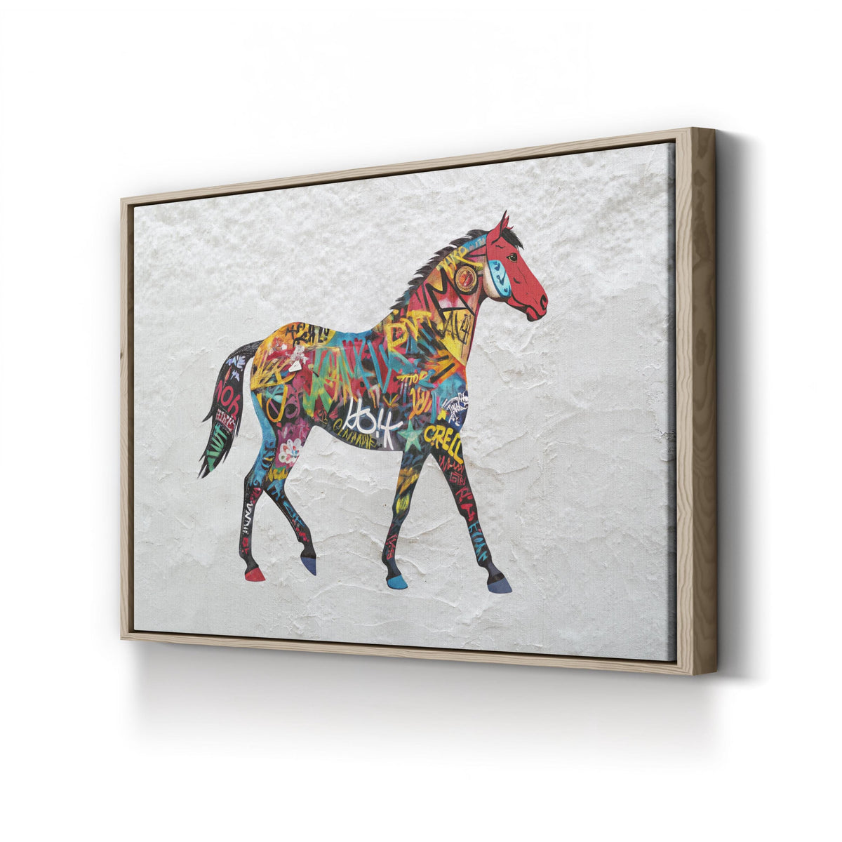 Graffiti Horse canvas print in Oak frame