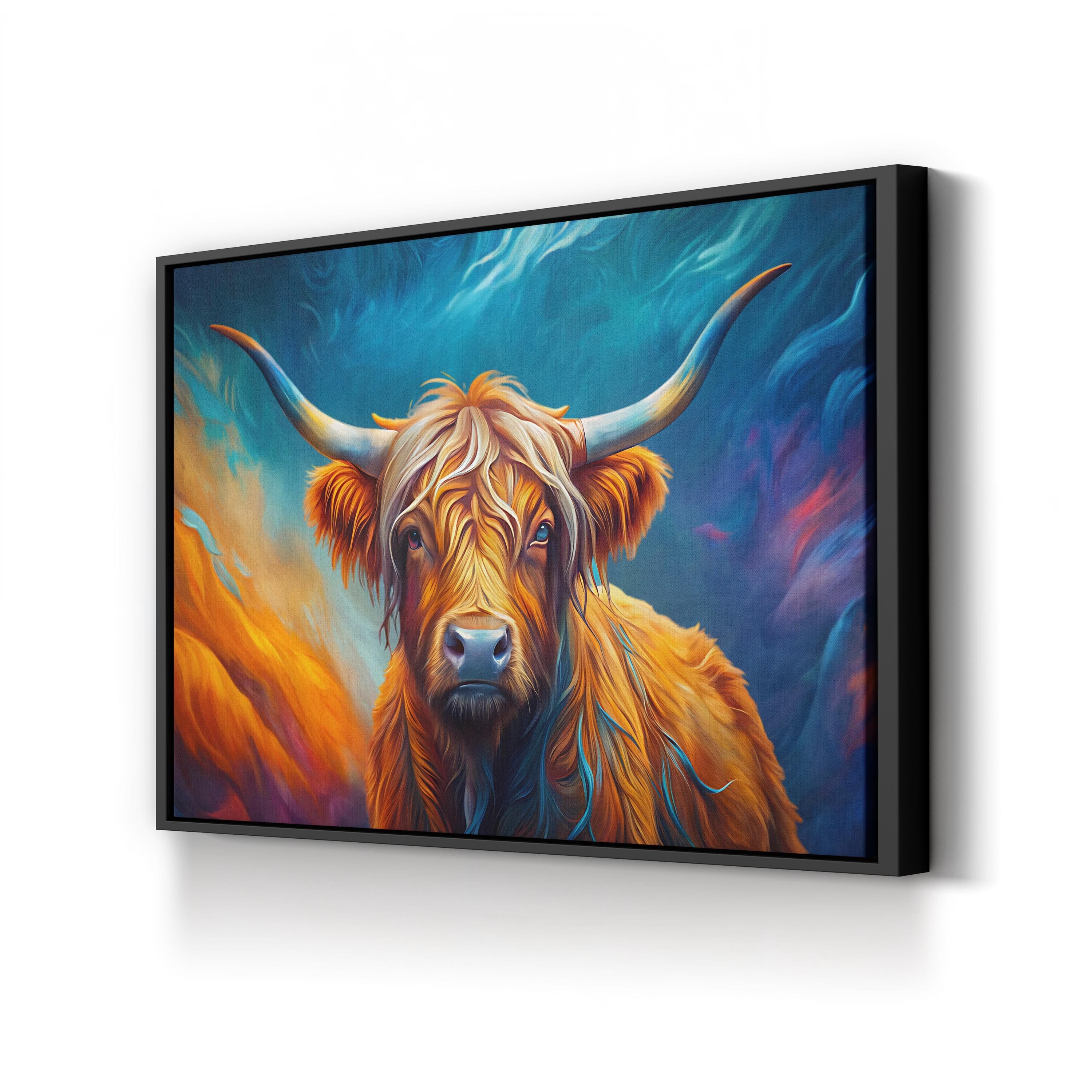 Highland Cow Canvas – Abstract Orange Wildlife Art