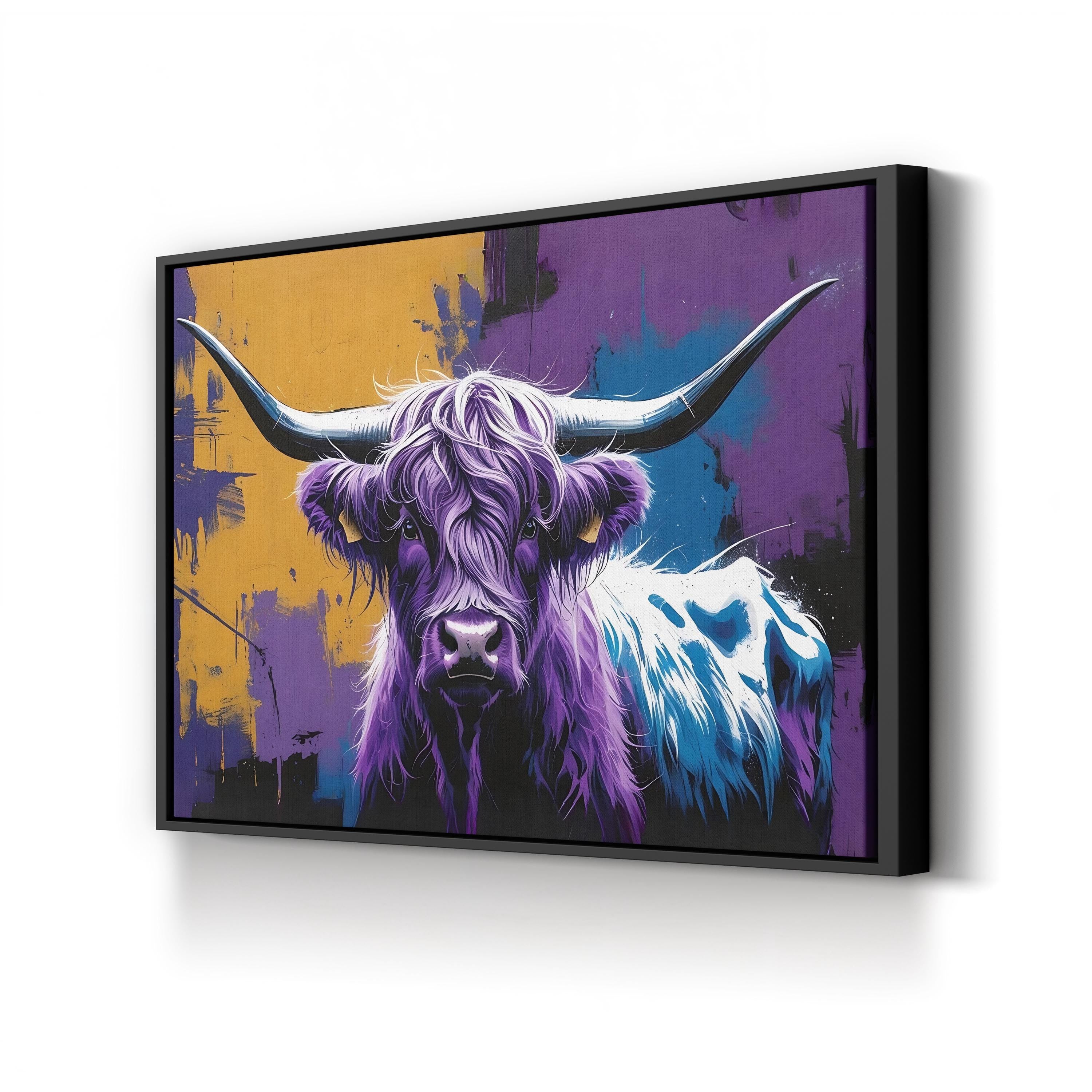 Purple Highland Cow – Period Illustration Wall Art | Modern Rustic Canvas Print