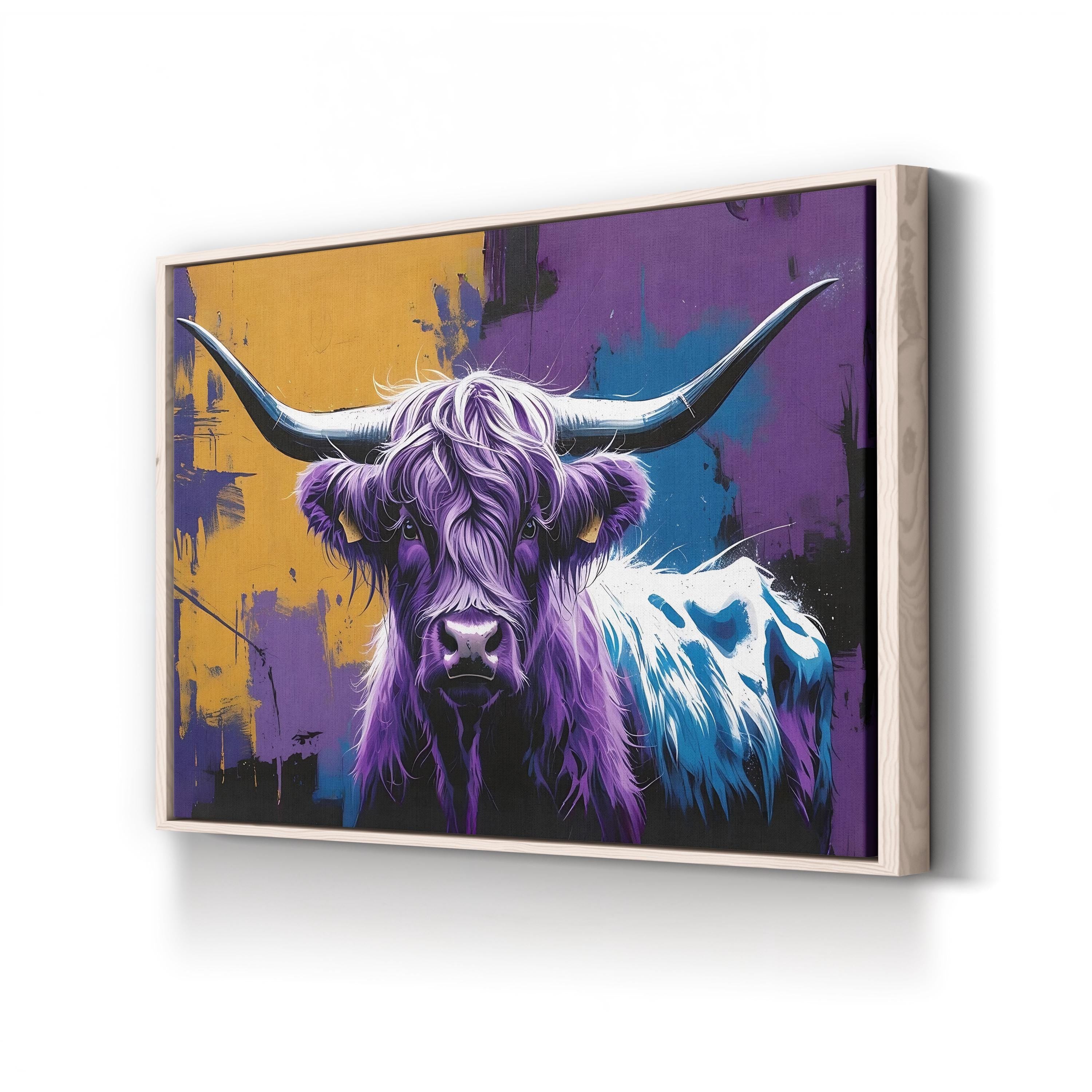 Purple Highland Cow – Period Illustration Wall Art | Modern Rustic Canvas Print