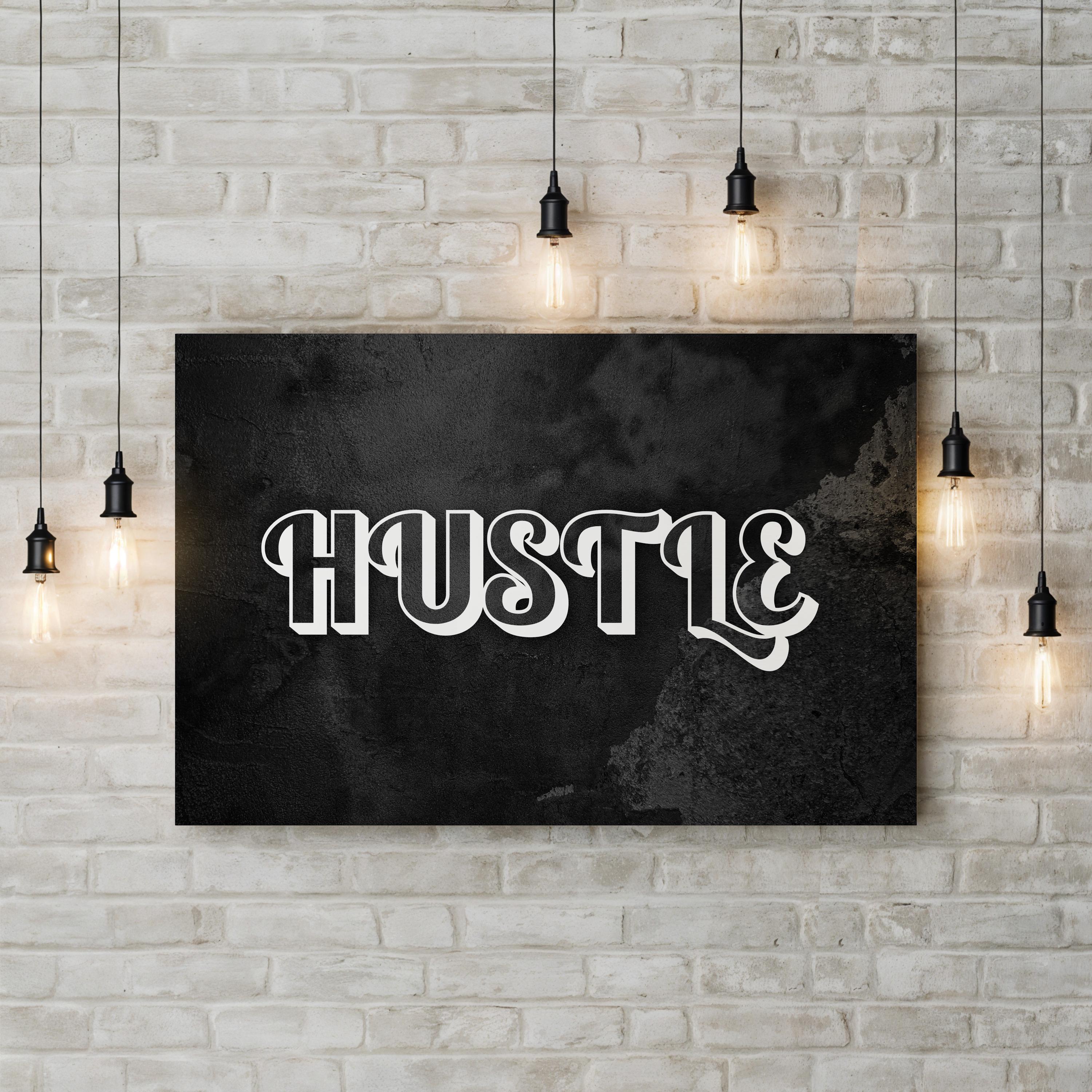 Hustle Calligraphy Canvas Art: Motivational Typography Wall Print