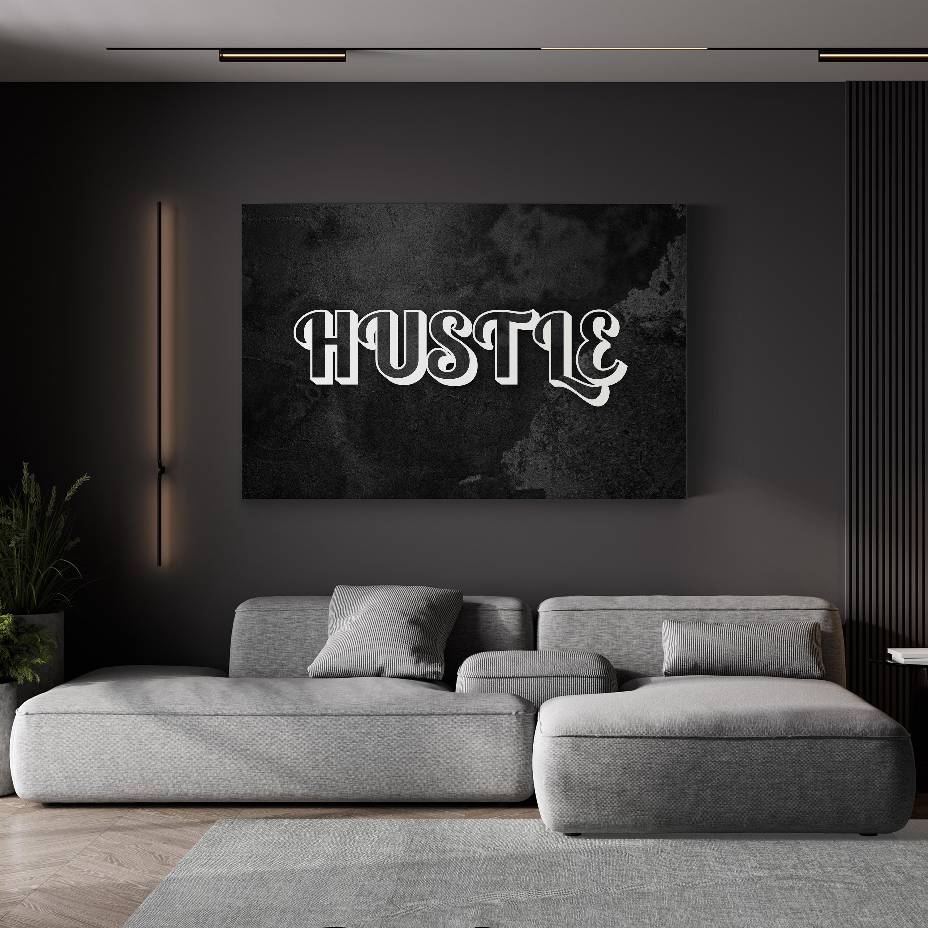 Hustle Calligraphy Canvas Art: Motivational Typography Wall Print
