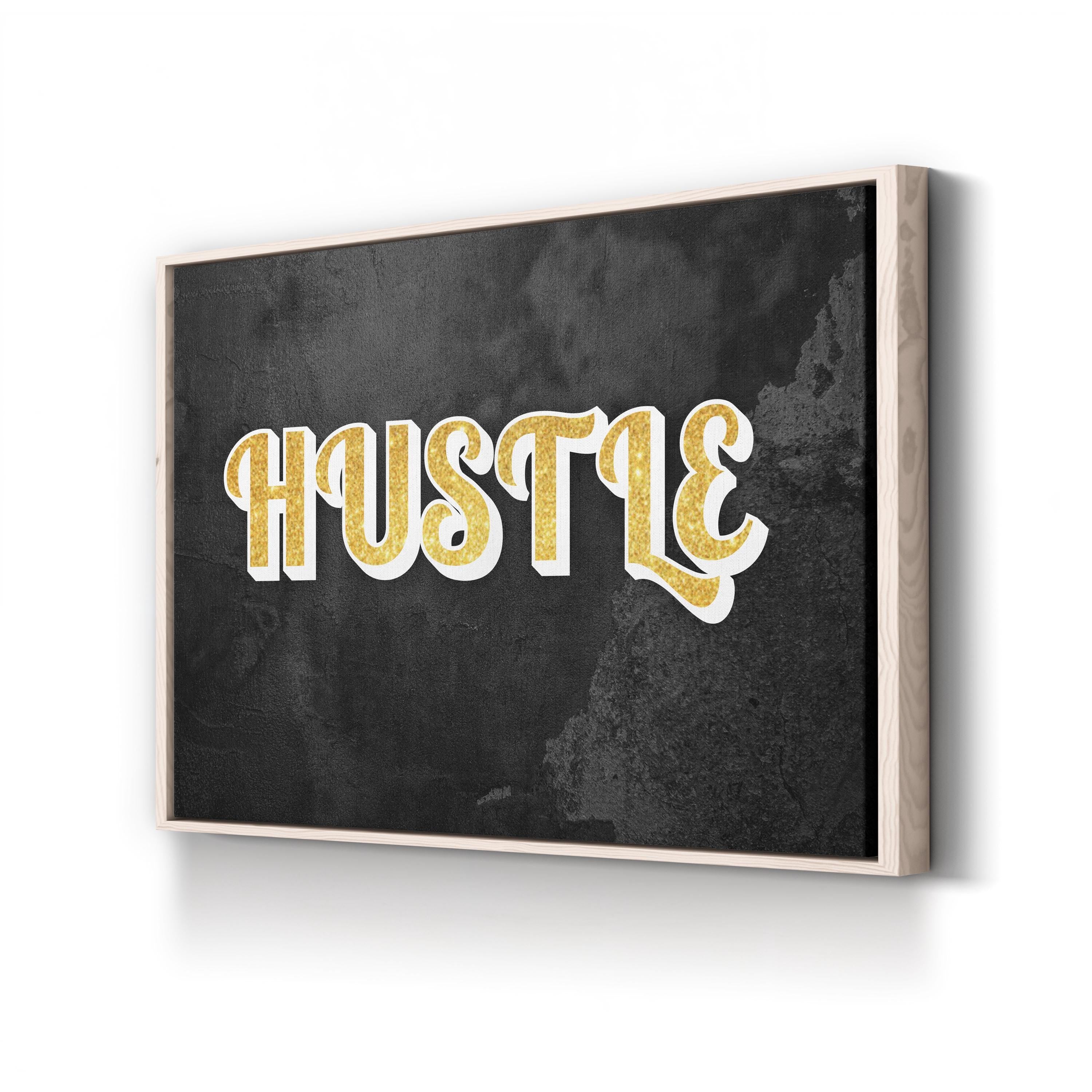 Motivational "Hustle" Calligraphy in Gold in Wall Art