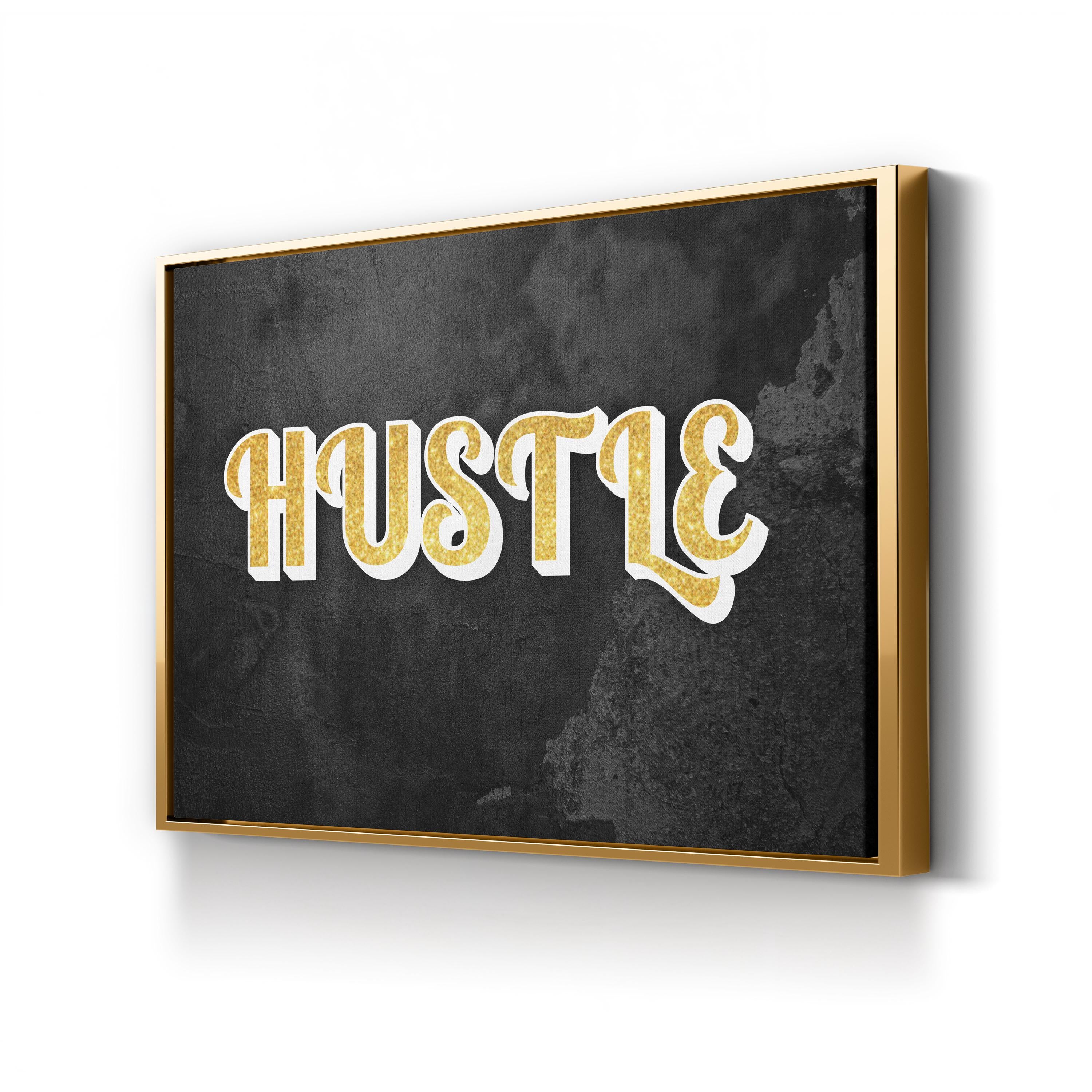 Motivational "Hustle" Calligraphy in Gold in Wall Art