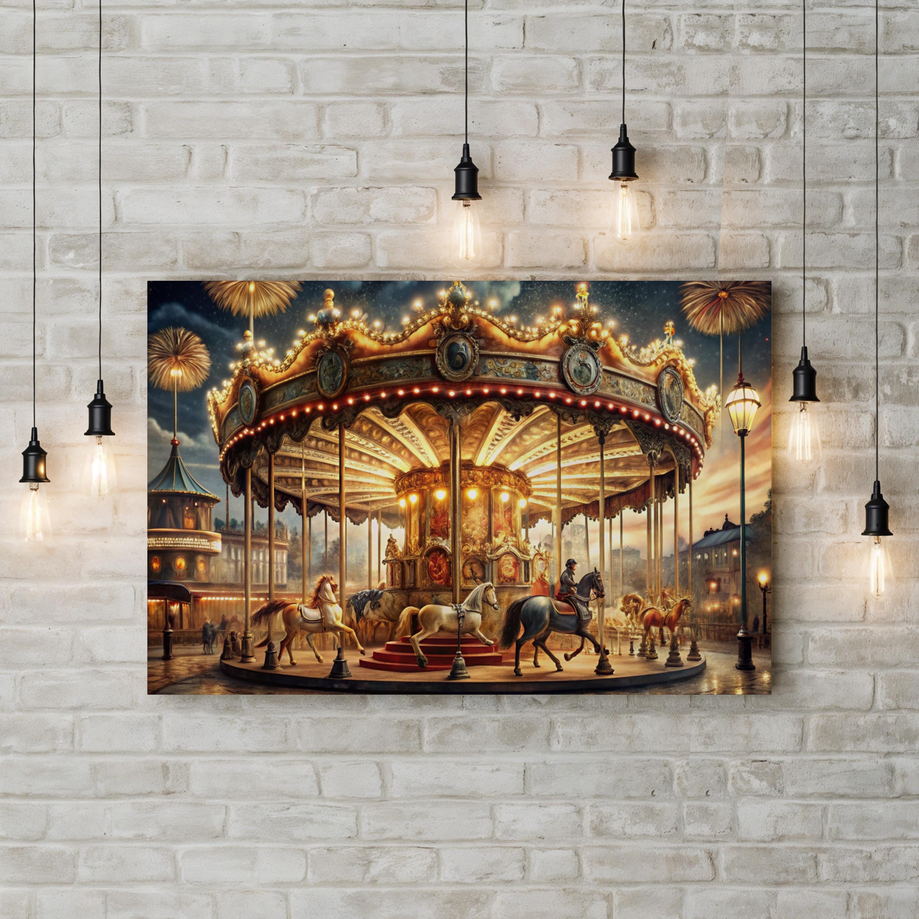 Impressionist Carousel – Period Illustration Wall Art | Fantasy Fairground Canvas Print