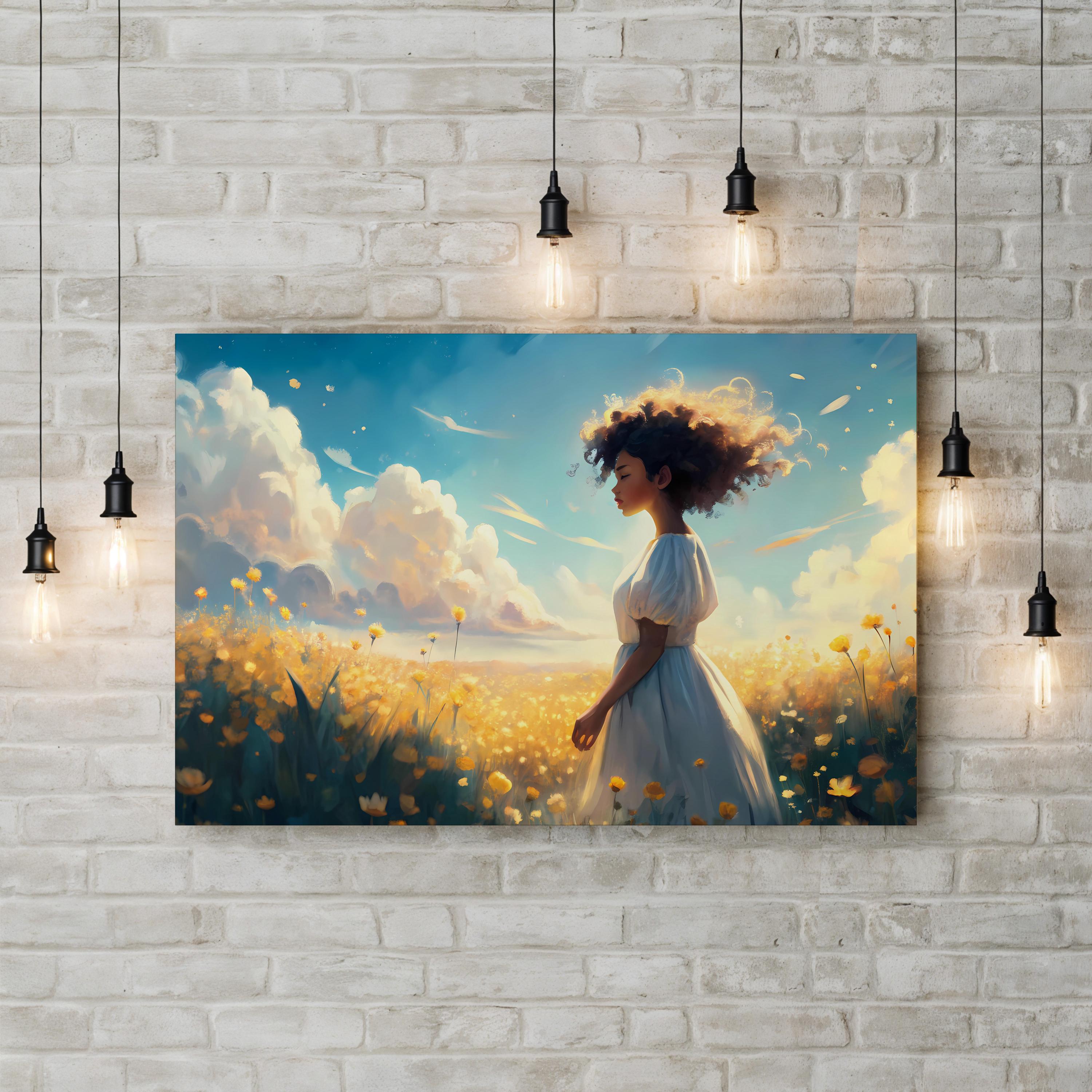 Woman in Flower Field – Period Illustration Wall Art | Floral Canvas Print
