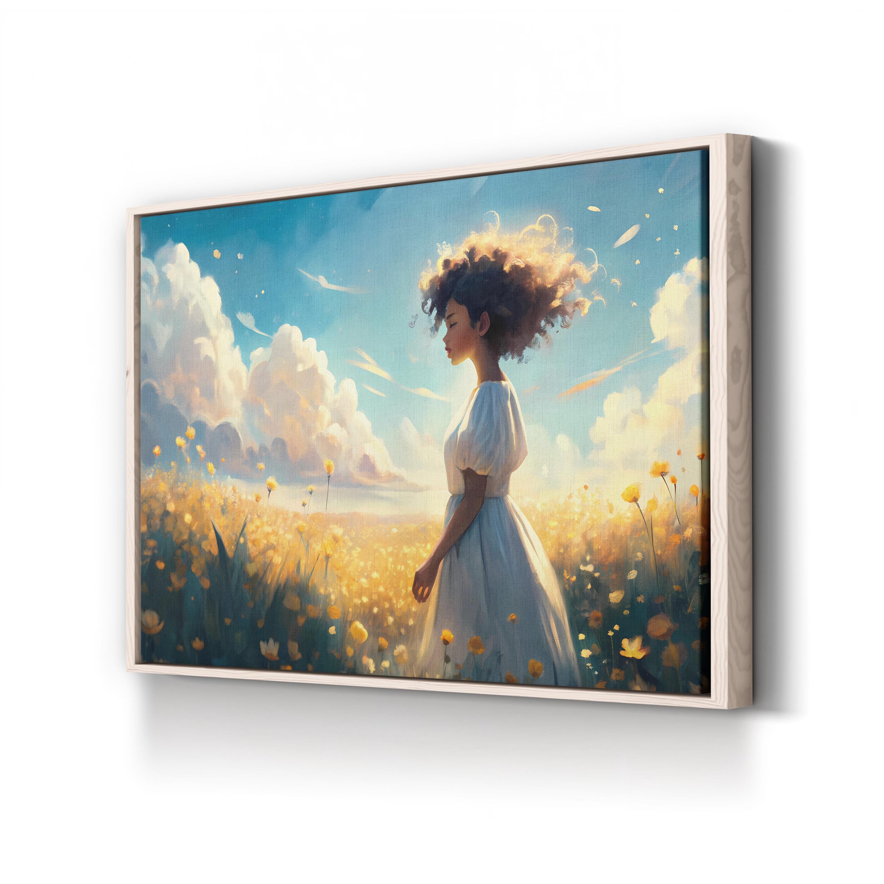 Woman in Flower Field – Period Illustration Wall Art | Floral Canvas Print