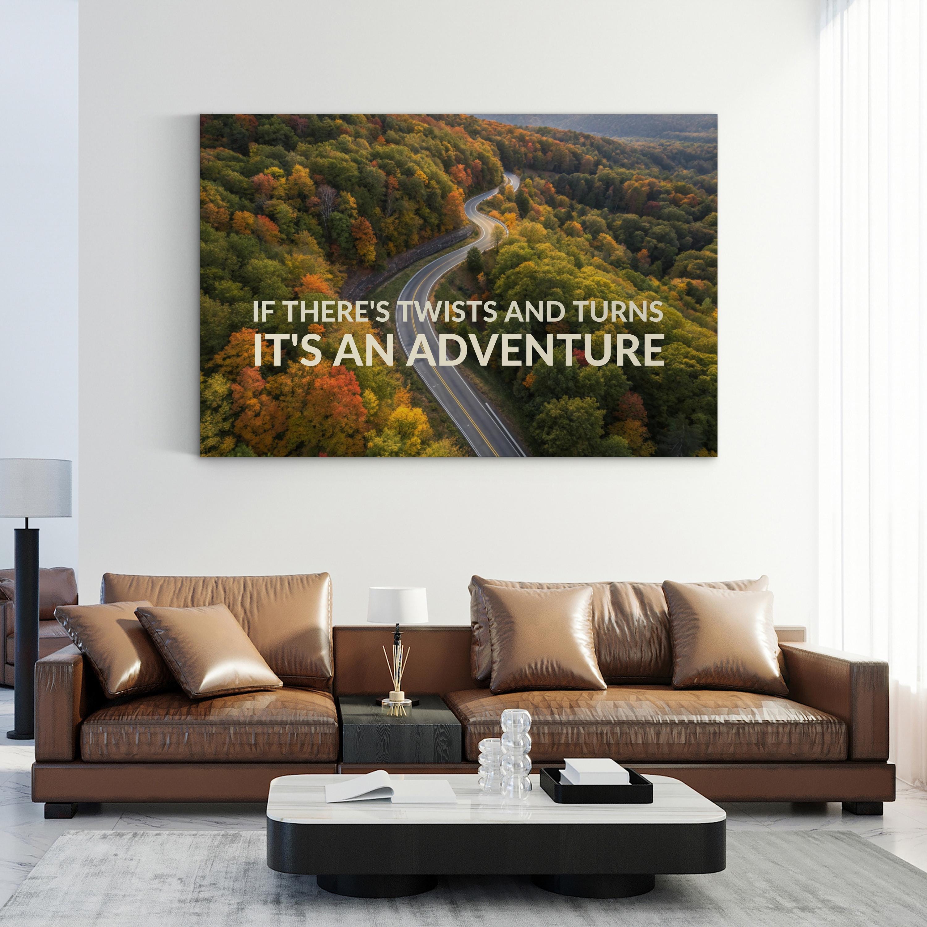 Inspirational Adventure Wall Art Scenic Road Print: Autumn Forest Journey Canvas Art