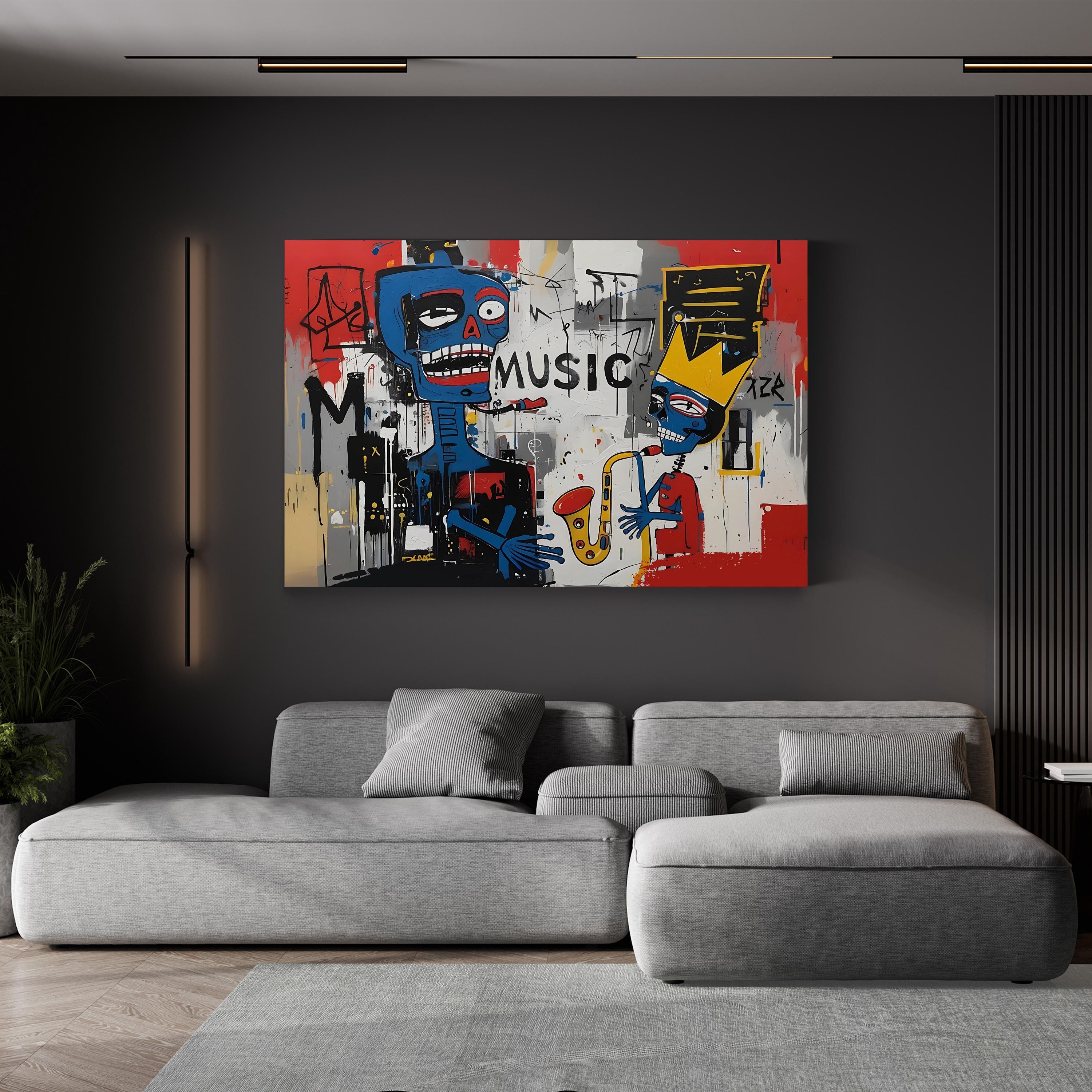 Basquiat Style Jazz Club – Period Illustration Wall Art | Abstract Urban Canvas Print