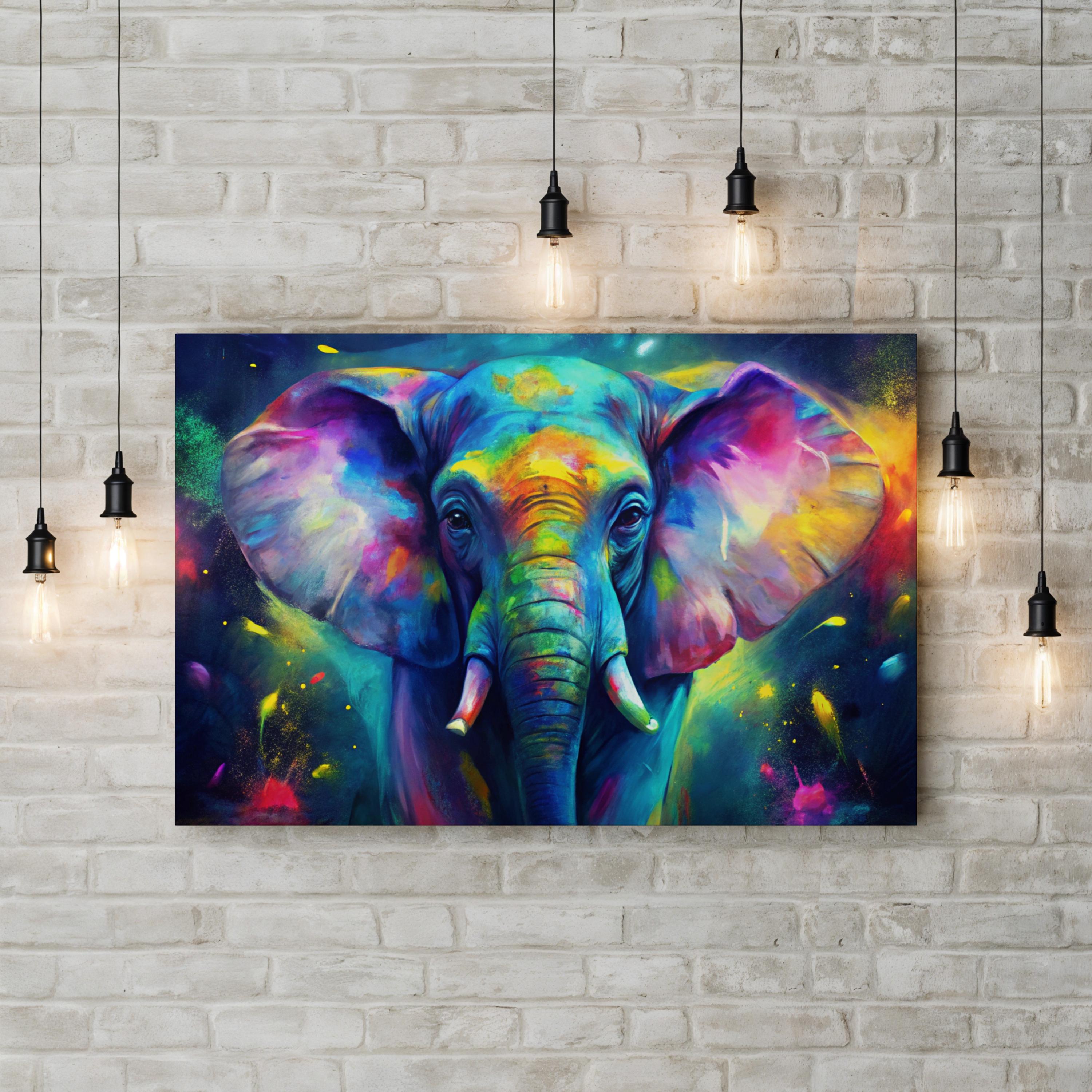 Colorful Elephant – Period Illustration Wall Art | Abstract Wildlife Canvas Print