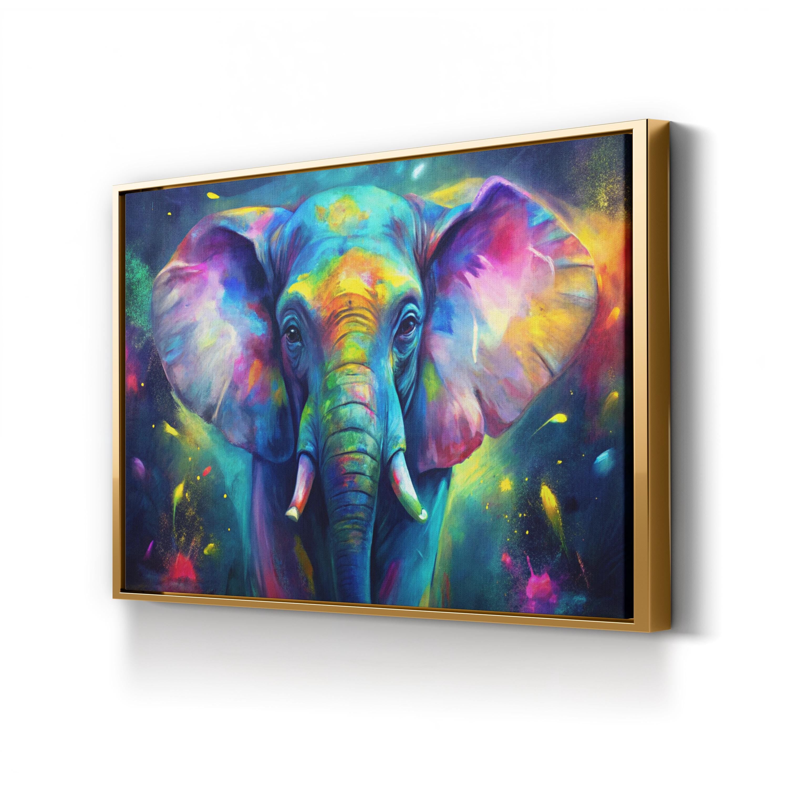 Colorful Elephant – Period Illustration Wall Art | Abstract Wildlife Canvas Print