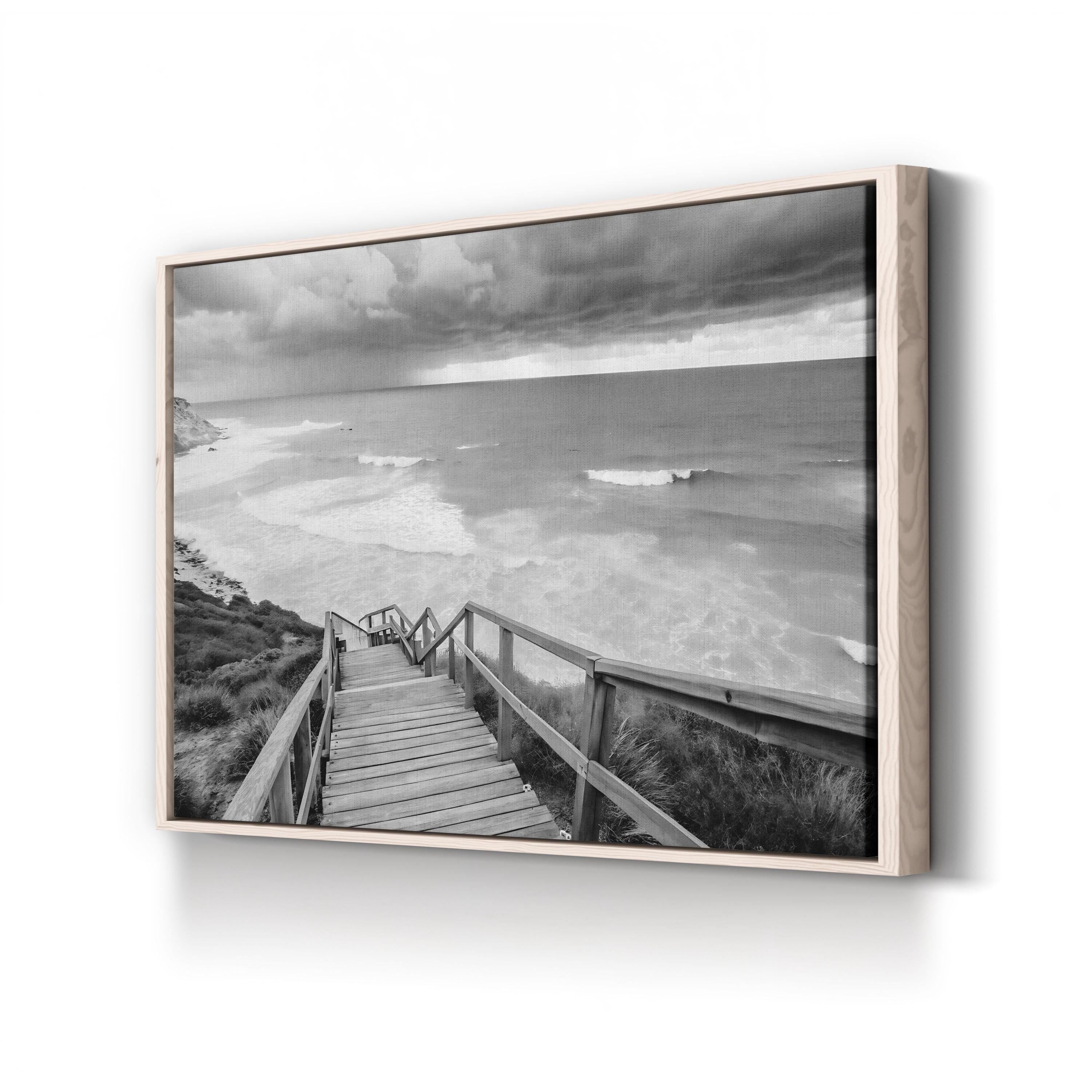 Black and White Beach Canvas Art — Coastal Ocean Photography