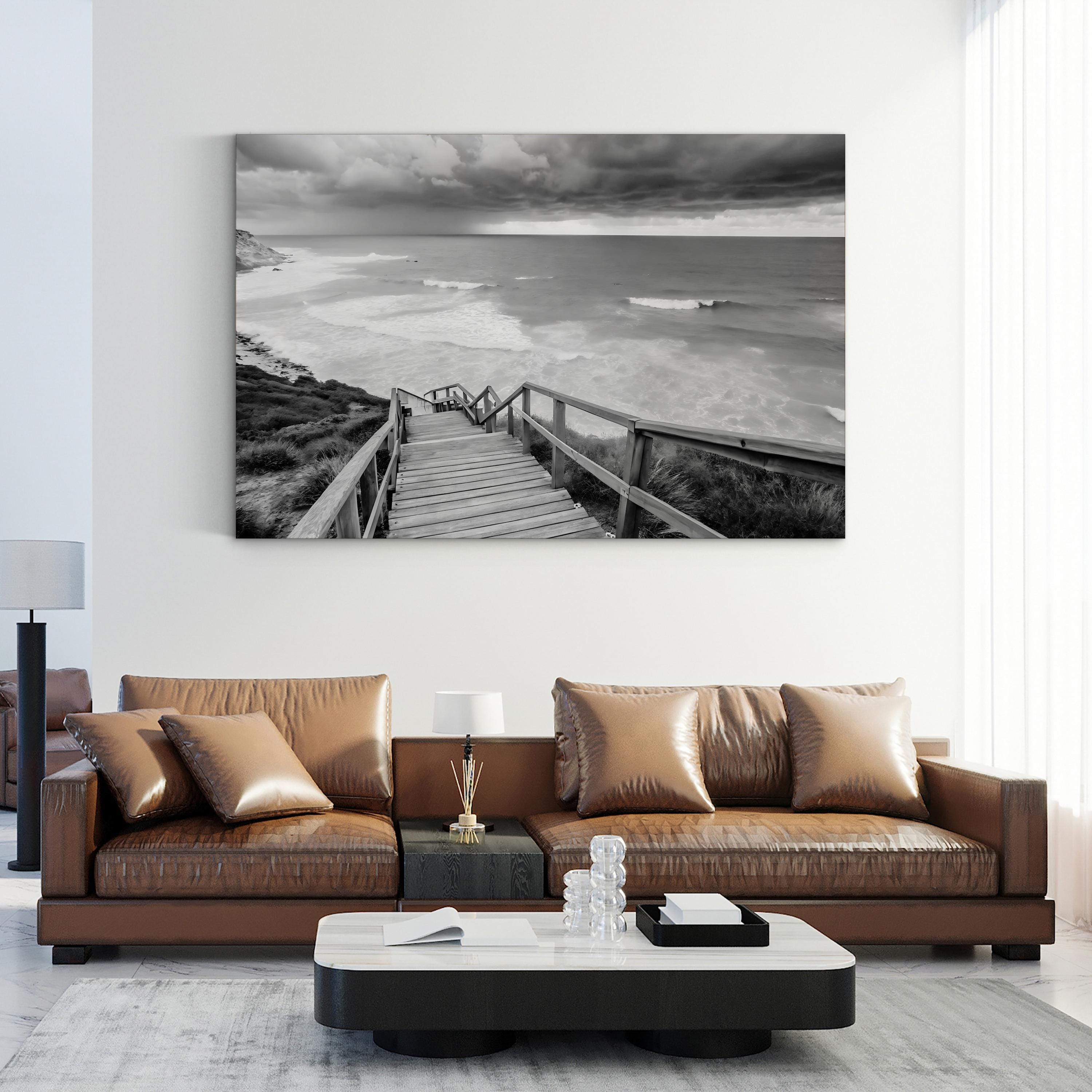 Black and White Beach Canvas Art — Coastal Ocean Photography