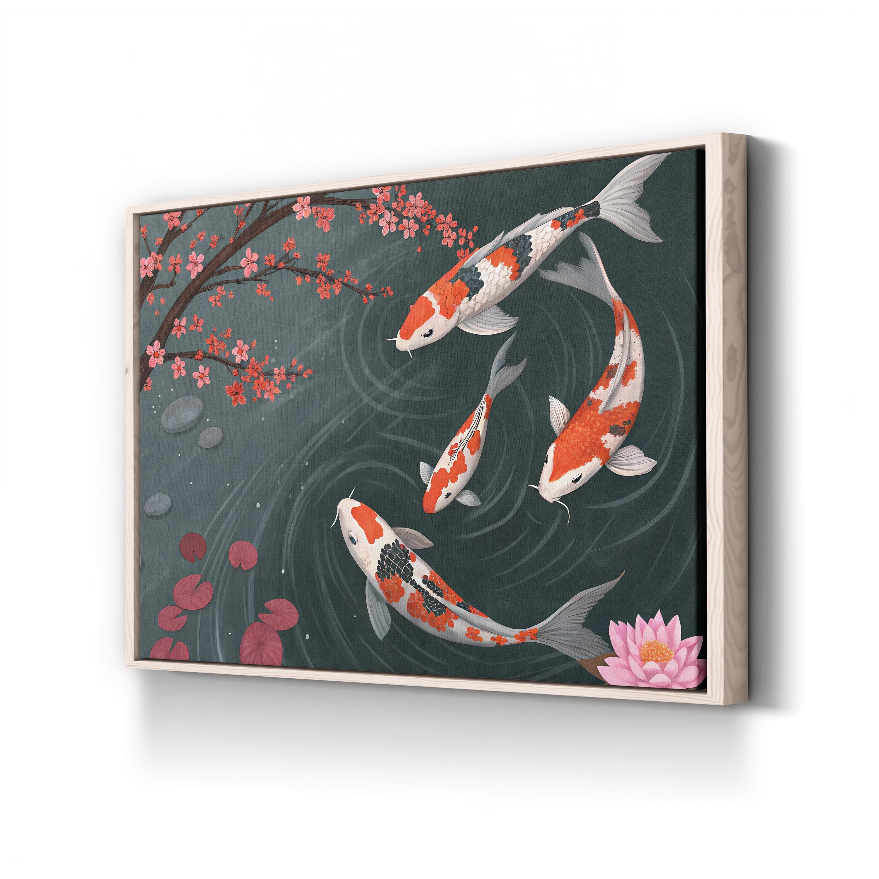 Koi Fish Garden Pond – Period Illustration Wall Art | Japanese Canvas Print