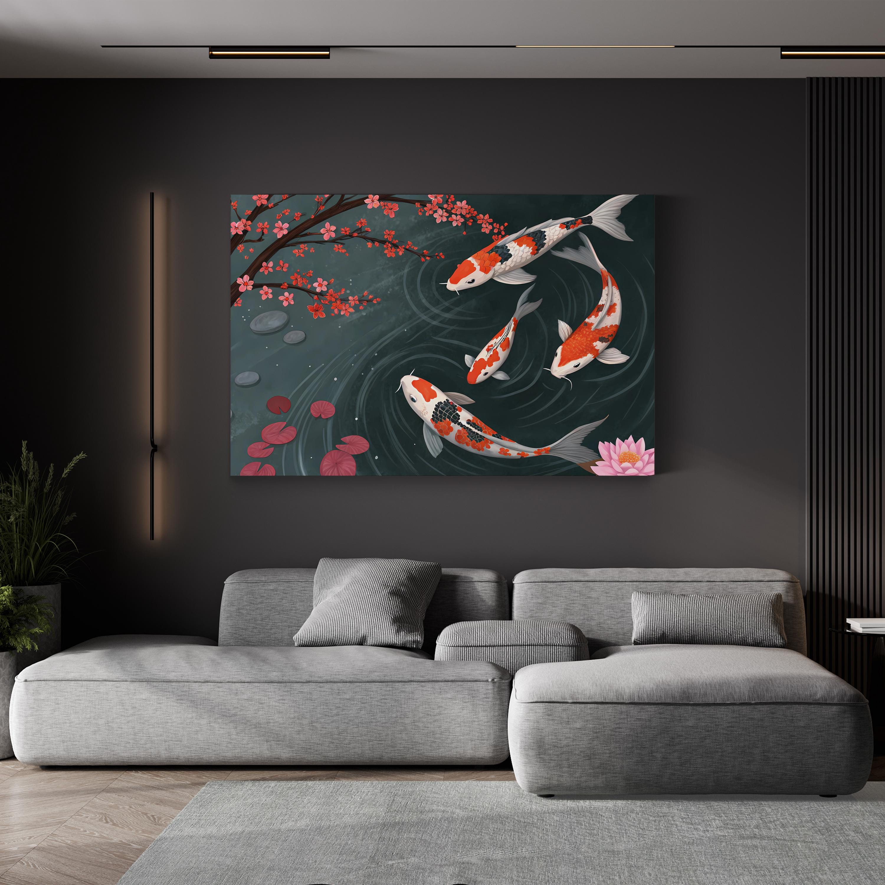 Koi Fish Garden Pond – Period Illustration Wall Art | Japanese Canvas Print