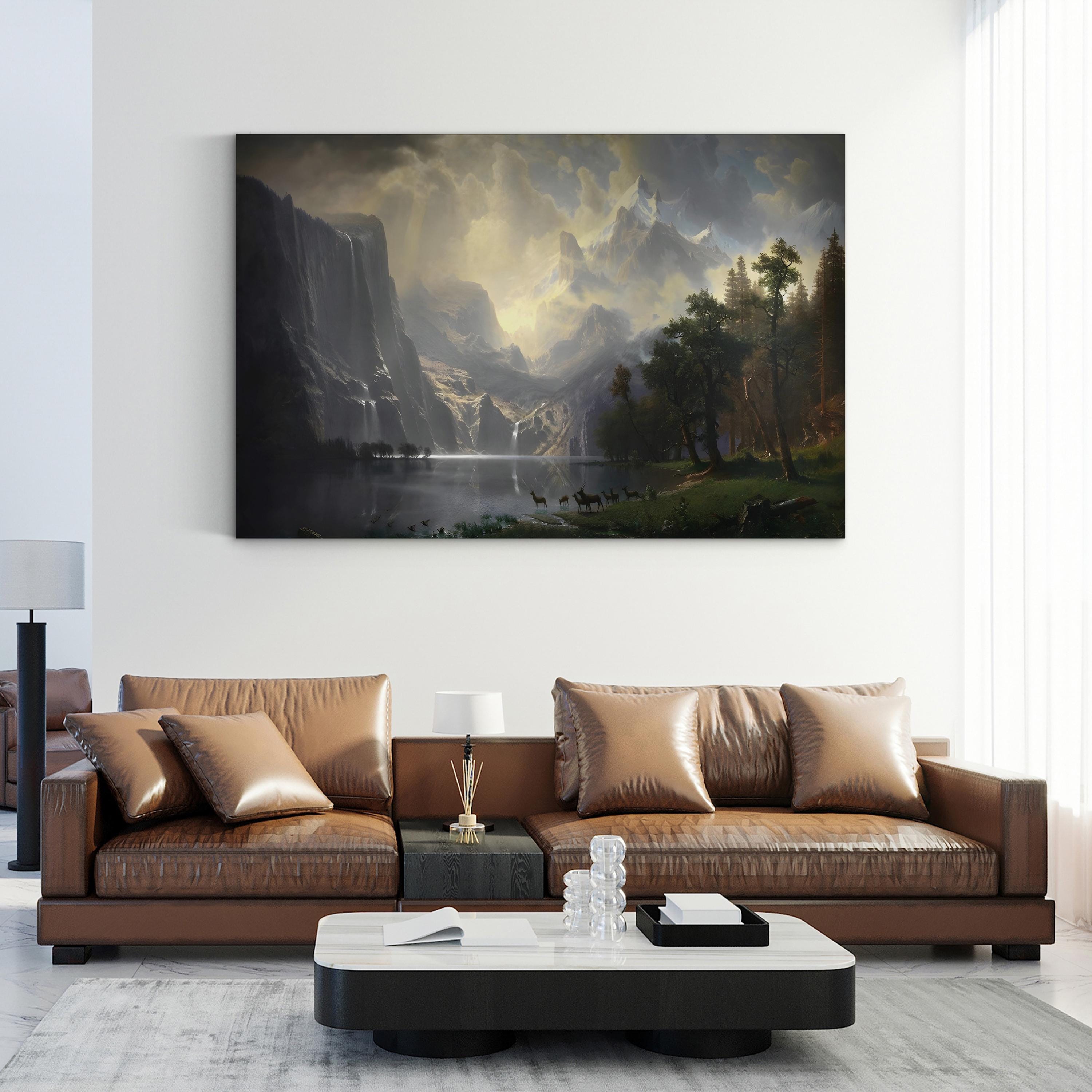 Among the Sierra Nevada, California Canvas Art – Albert Bierstadt Mountain Landscape