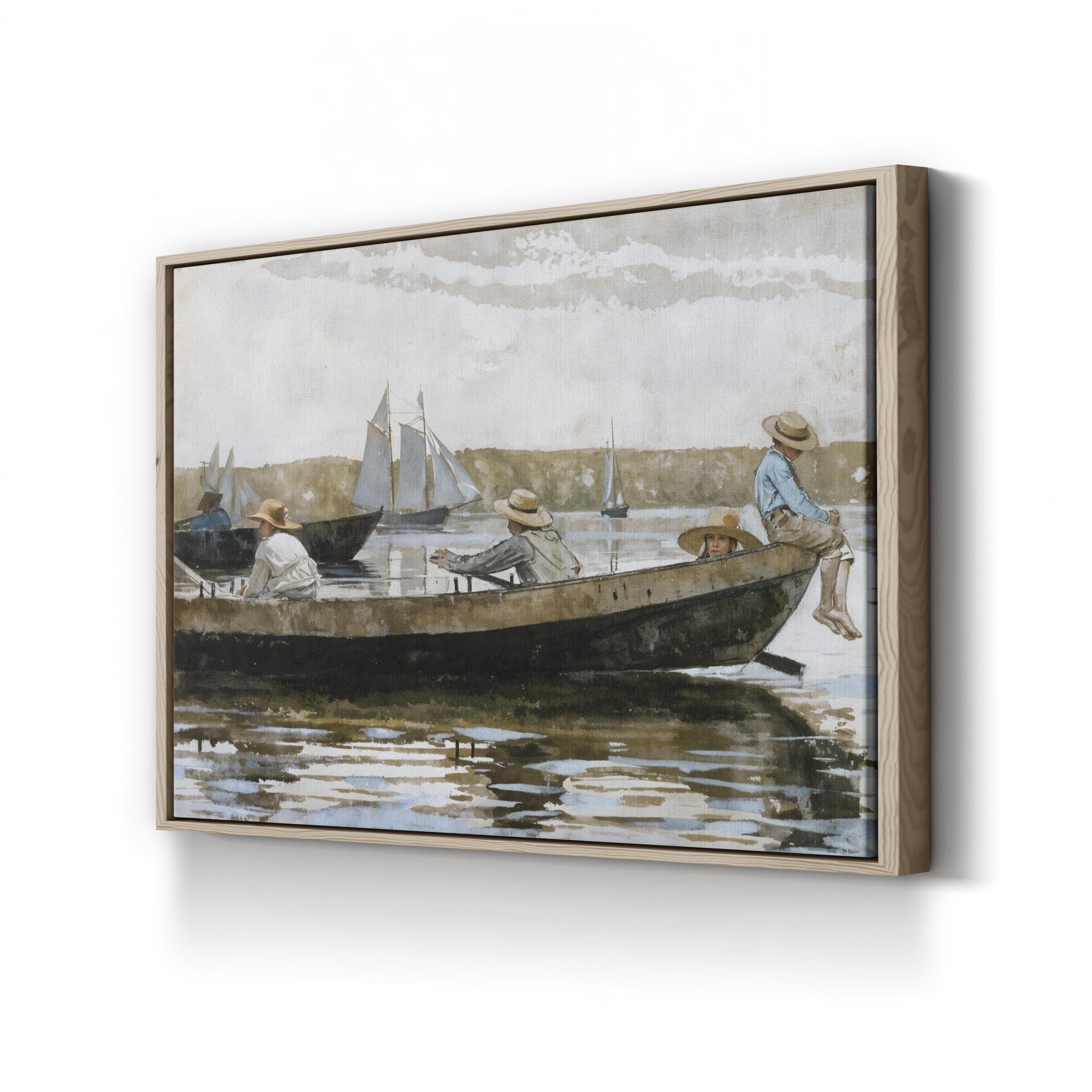 Warship at Sea in the Mist canvas print in Oak frame