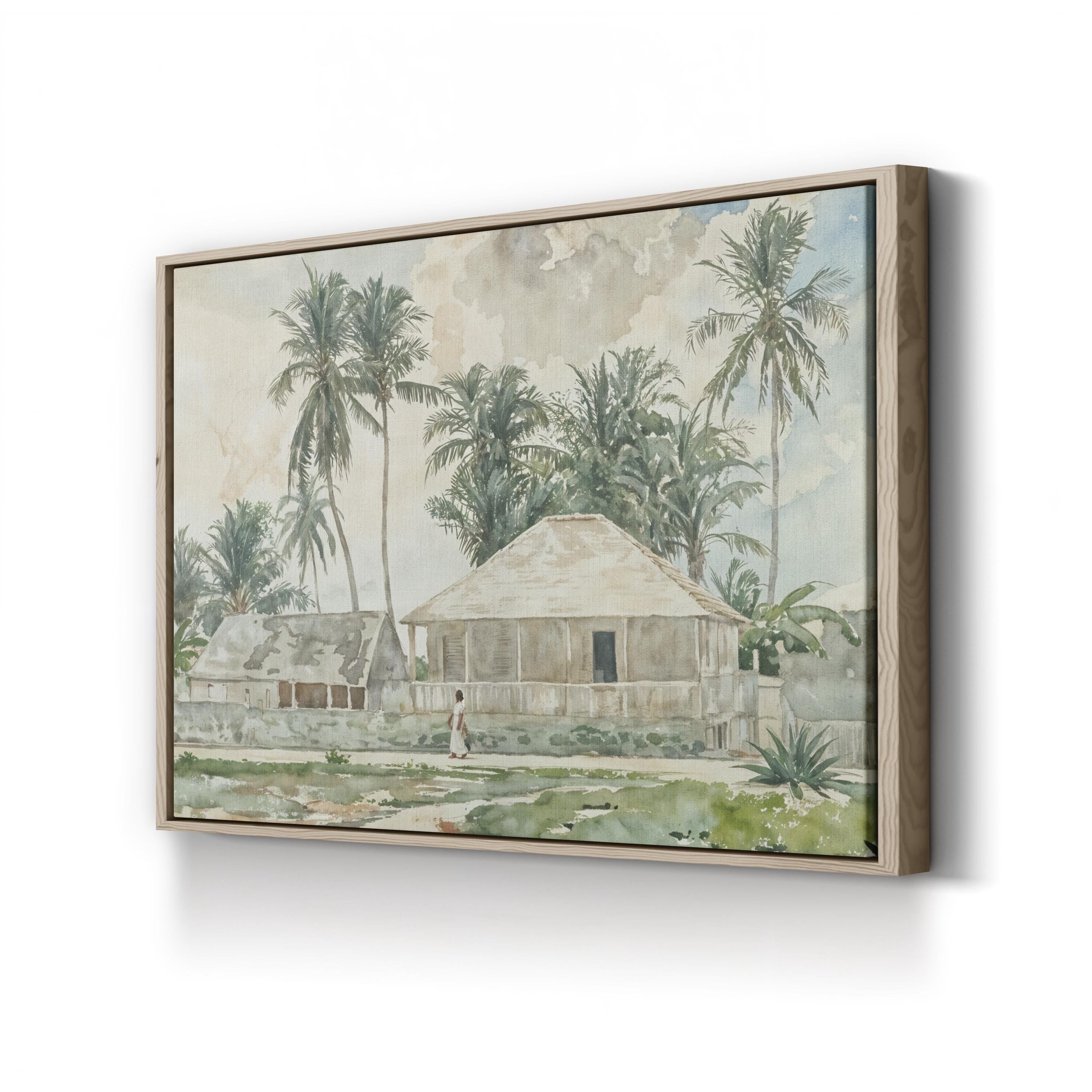 Nassau Coastal Cabins, Bahamas canvas print in oak frame