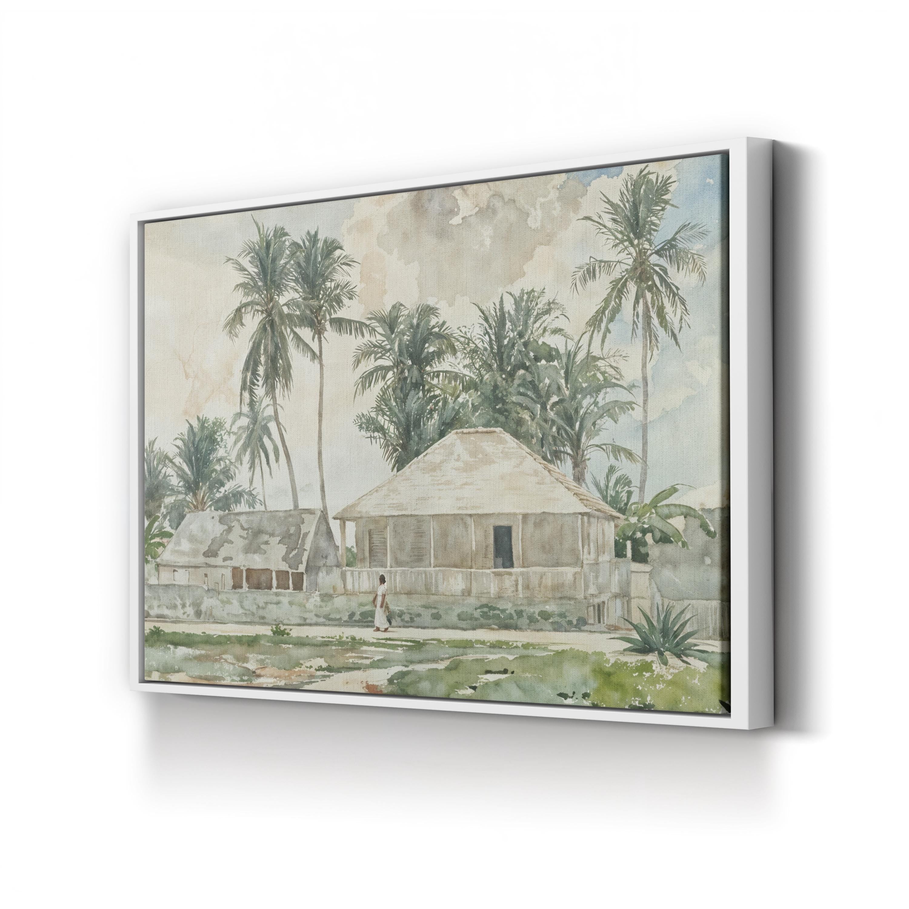 Nassau Coastal Cabins, Bahamas canvas print in white frame
