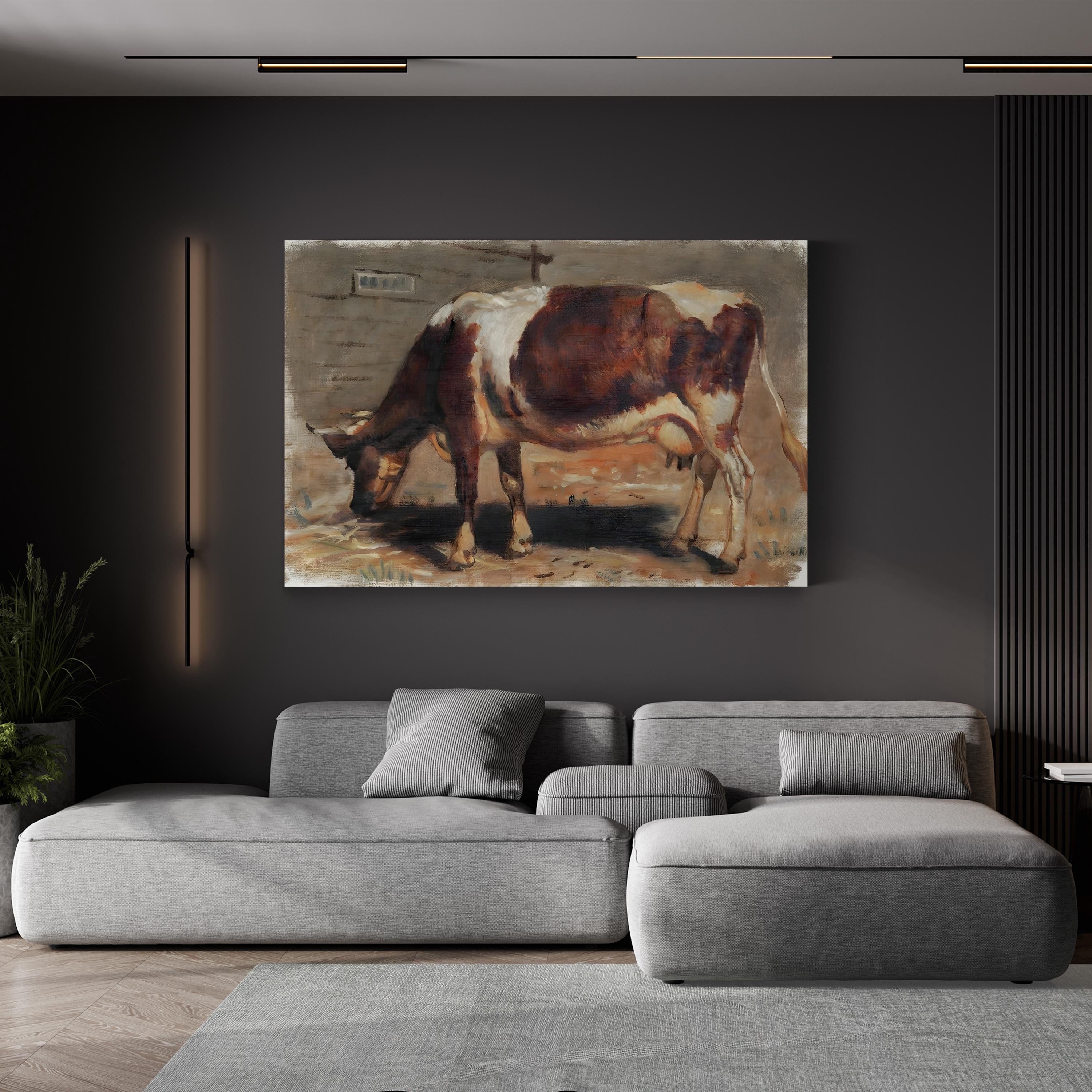 Resting Cow Pastoral Study canvas print in gallery wrap canvas, displayed in a living room