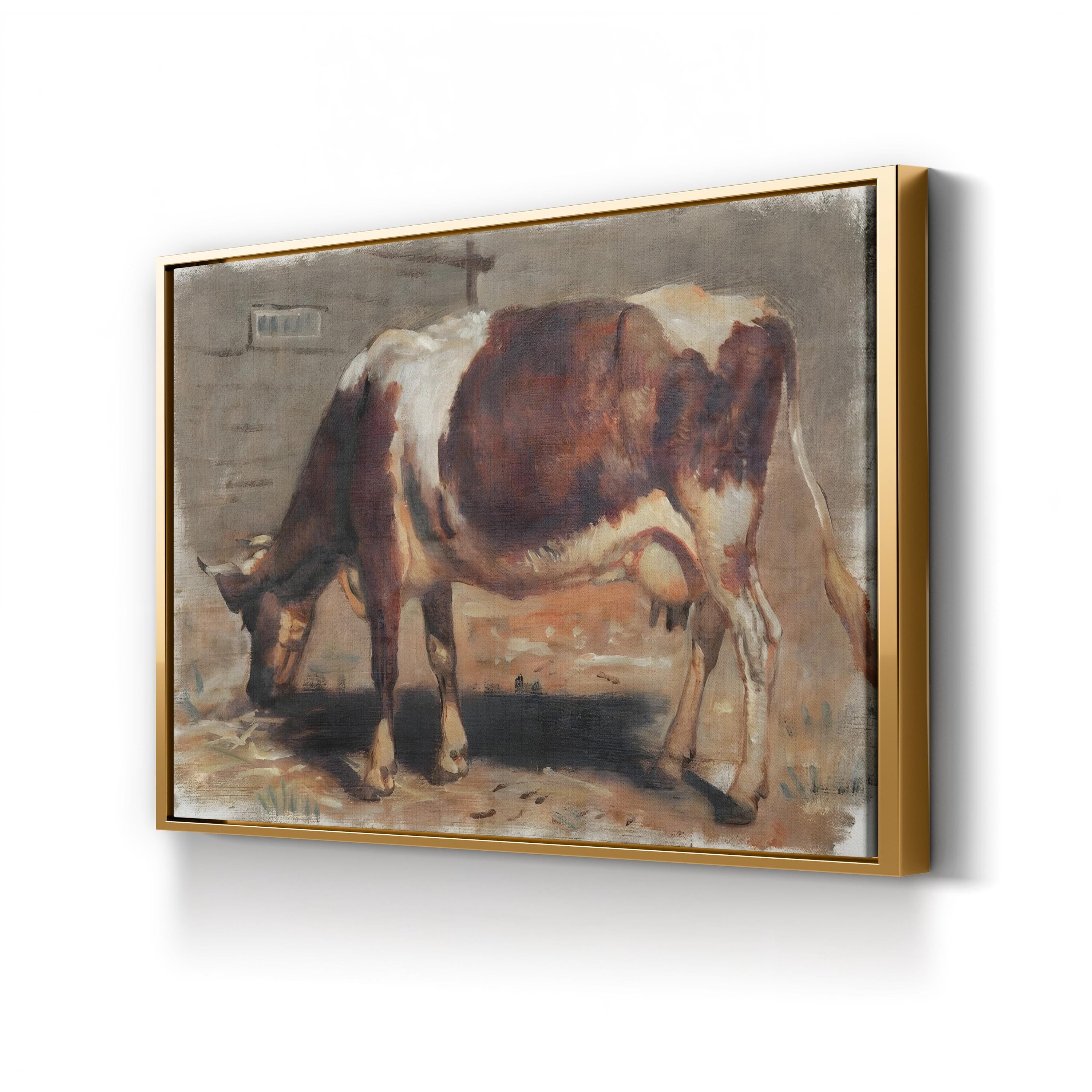Resting Cow Pastoral Study canvas print in gold frame