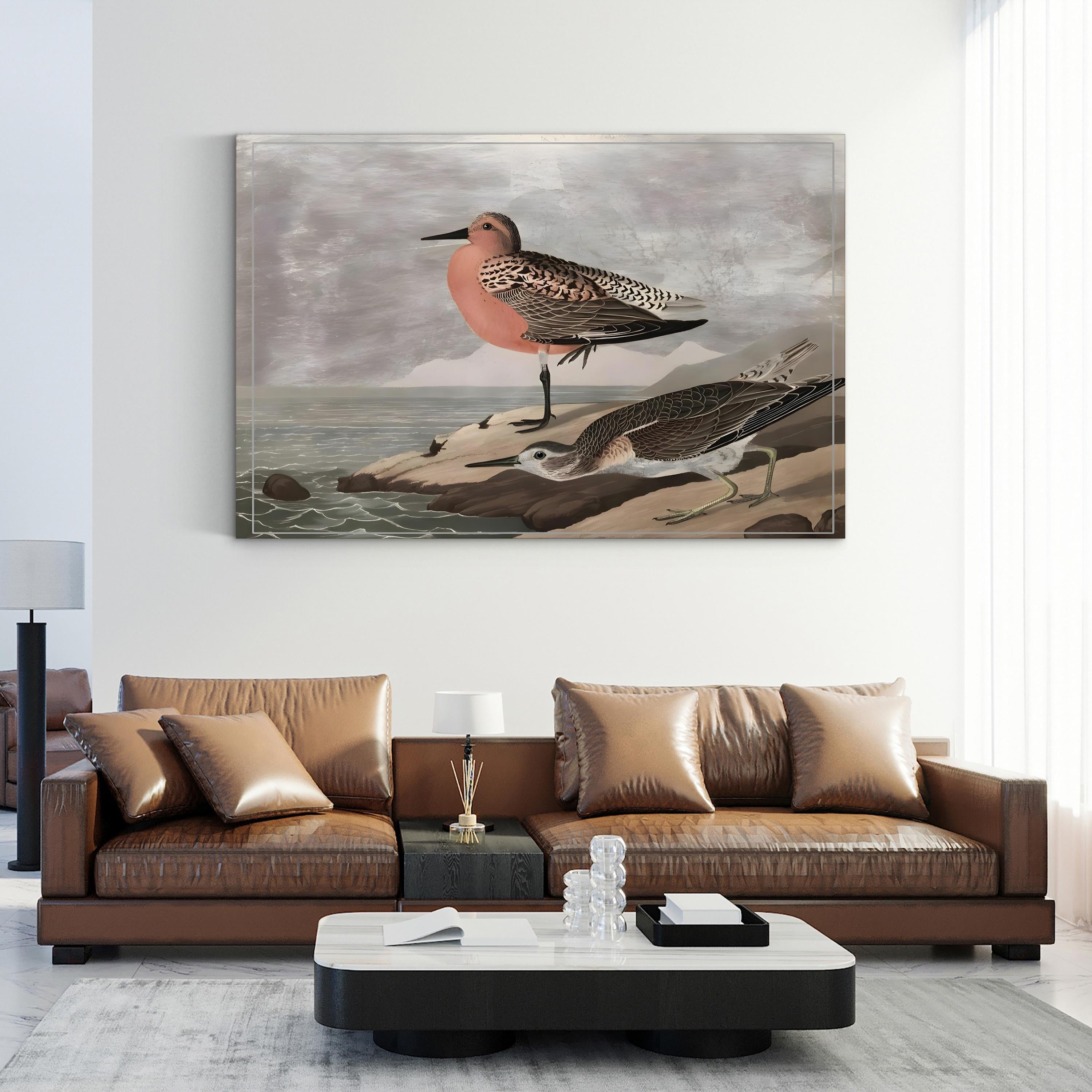 Gilded Sandpipers Shore – Period Illustration Wall Art | Coastal Bird Canvas Print