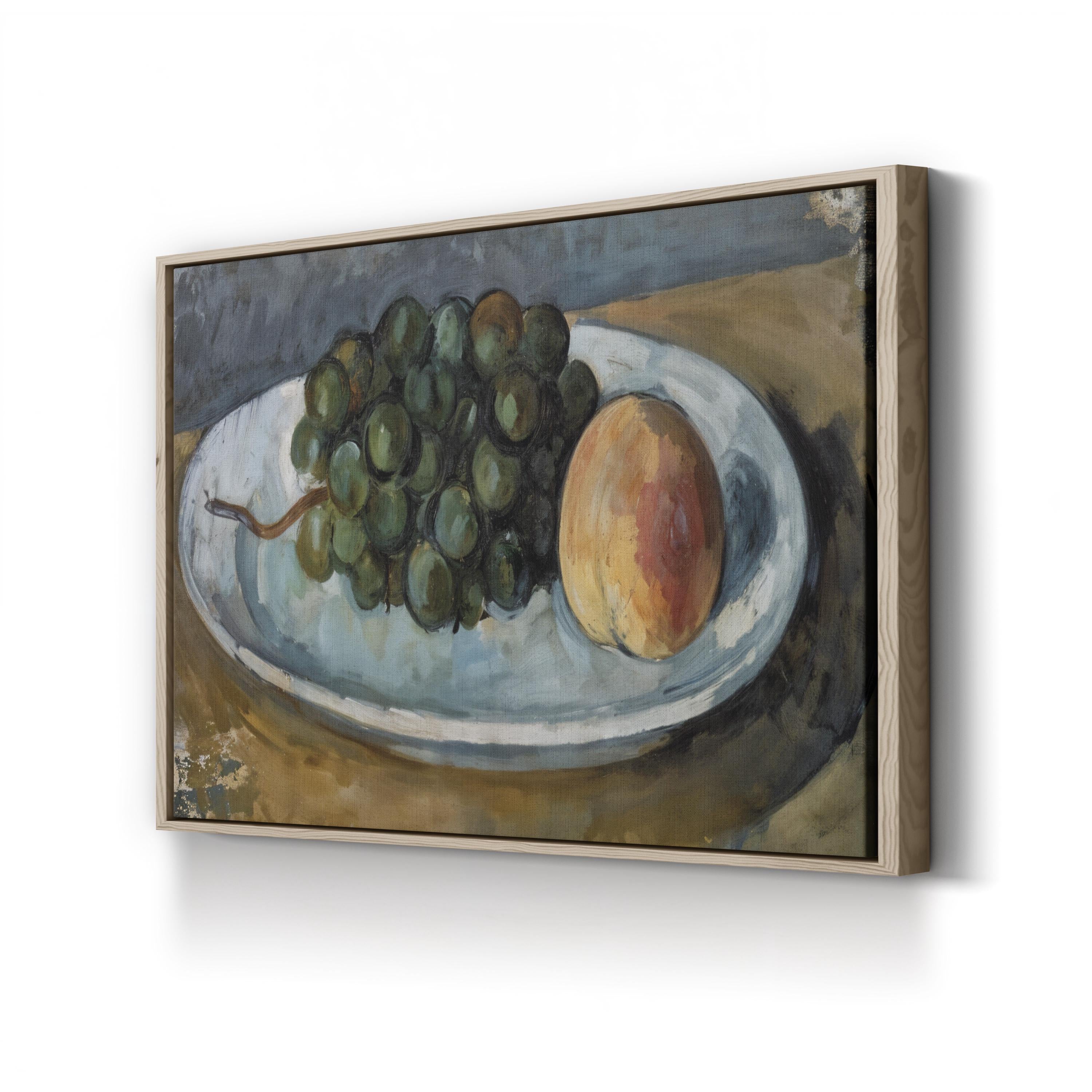 Grapes And Peach On A Plate, 1877–79 Classical Post-Impressionist Wall Art by Paul Cezanne
