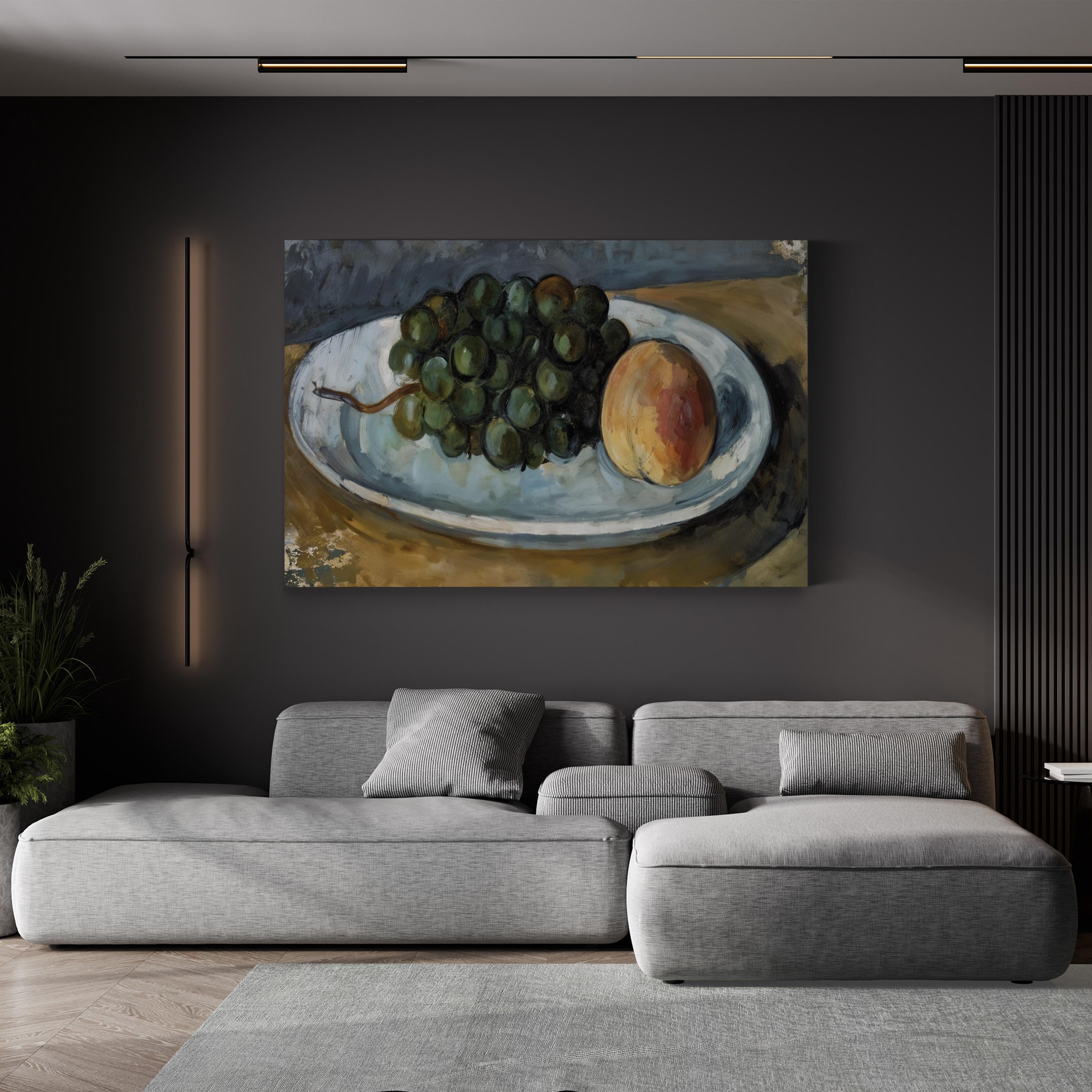 Grapes And Peach On A Plate, 1877–79 Classical Post-Impressionist Wall Art by Paul Cezanne