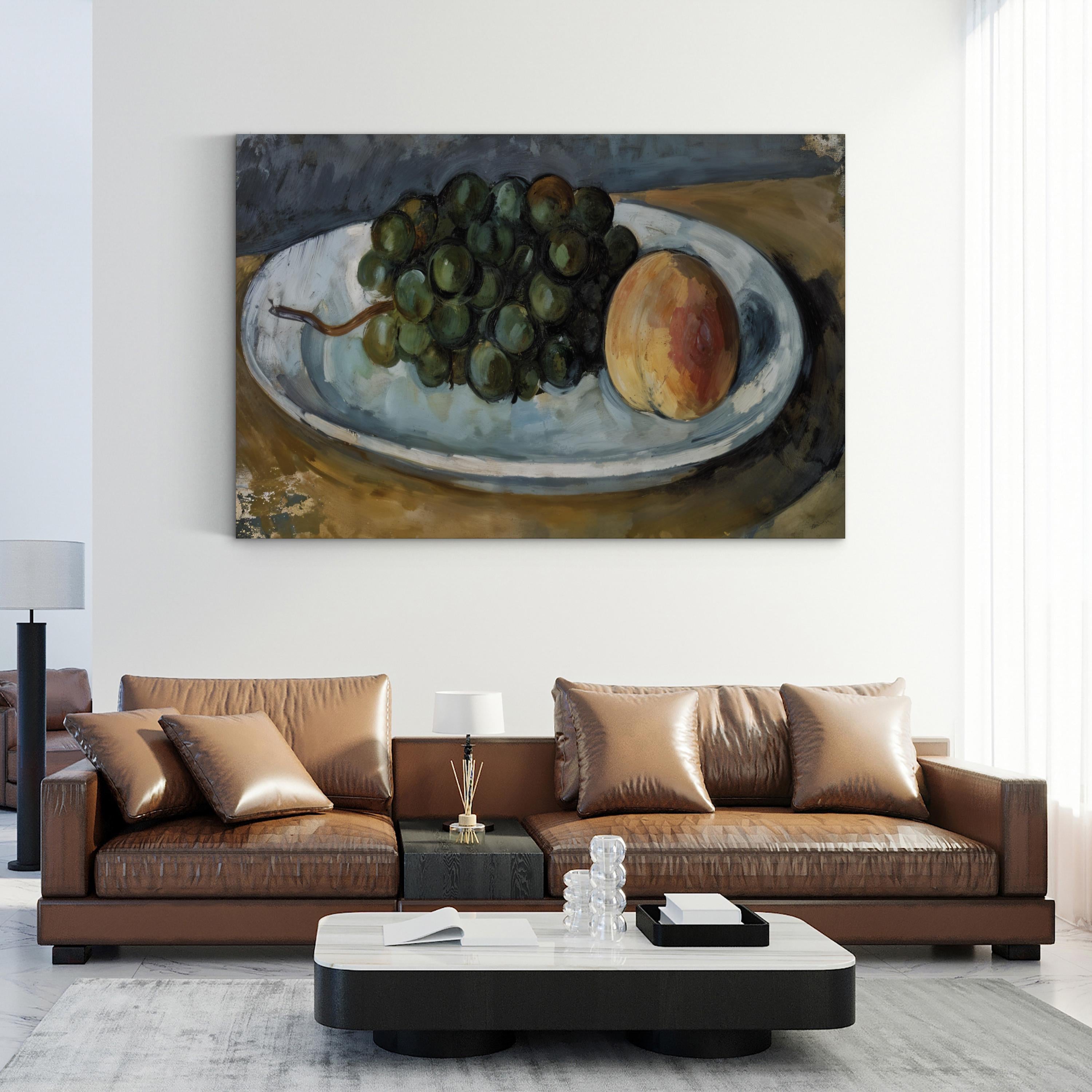 Grapes And Peach On A Plate, 1877–79 Classical Post-Impressionist Wall Art by Paul Cezanne