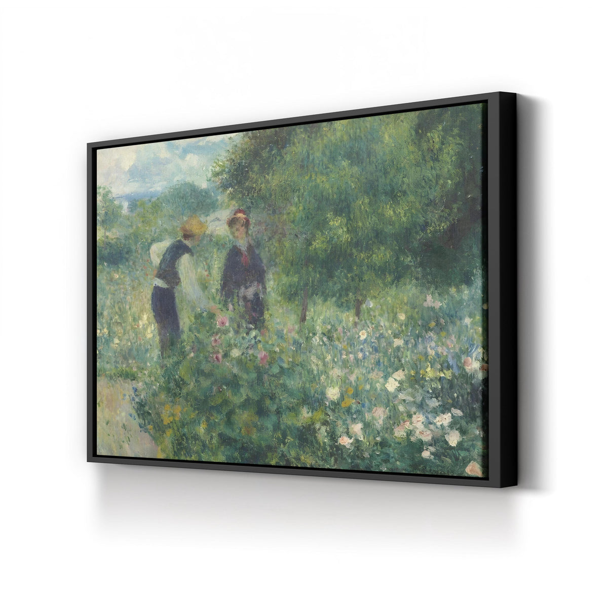 Picking Flowers, c. 1875 by Pierre-Auguste Renoir canvas print in Black Framed Canvas