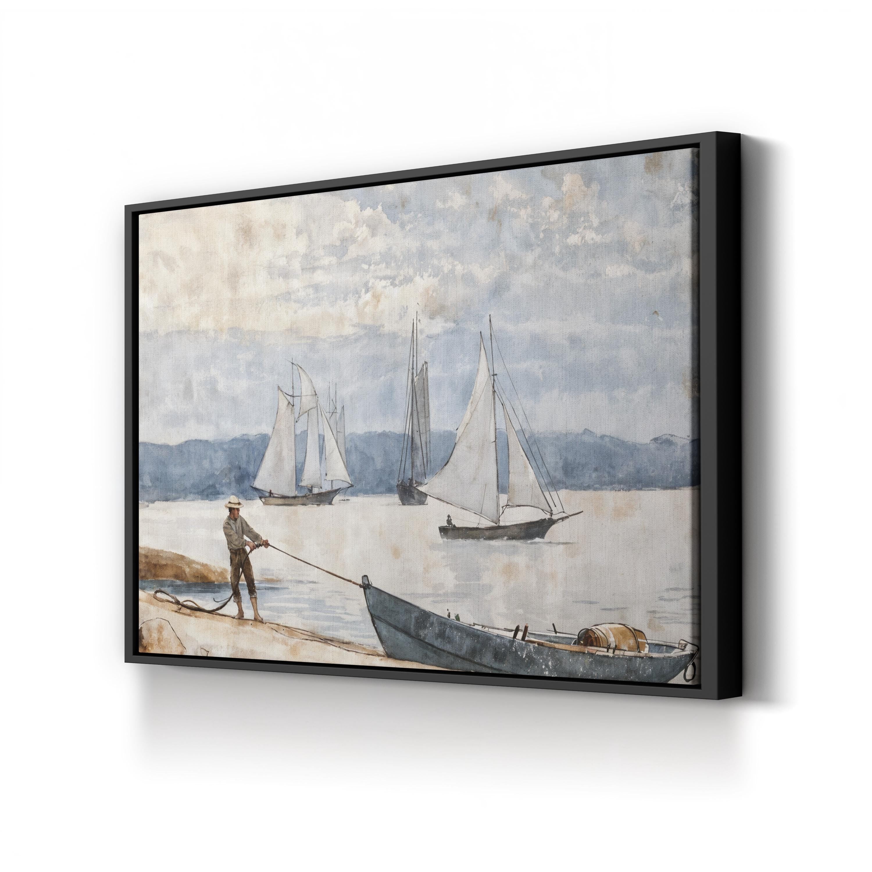 Pulling the Dory, 1880 Wall Art by Winslow Homer – Classic Nautical Coastal Canvas