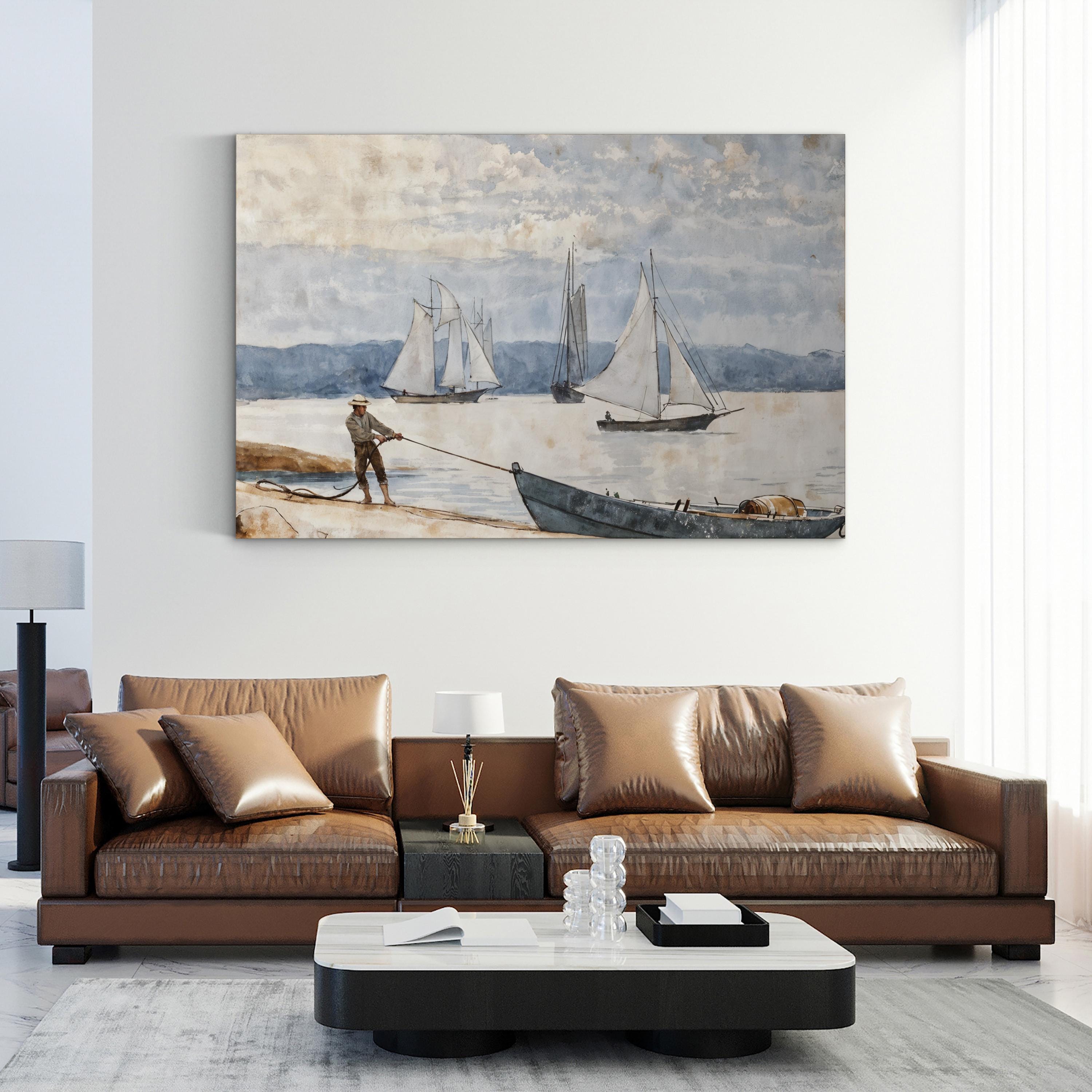Pulling the Dory, 1880 Wall Art by Winslow Homer – Classic Nautical Coastal Canvas