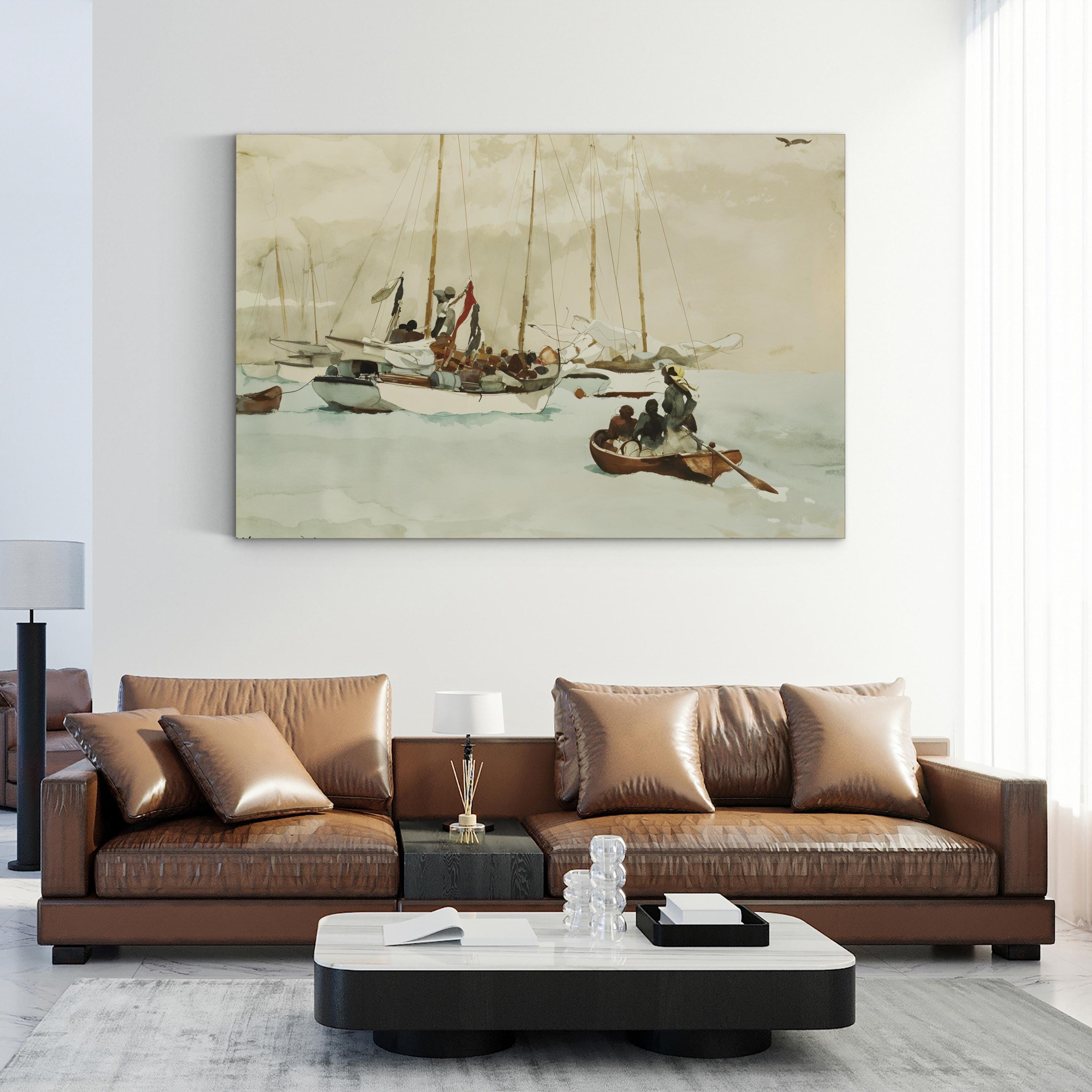 Schooners at Anchor, Key West, 1903 by Winslow Homer | Vintage Nautical Coastal Wall Art